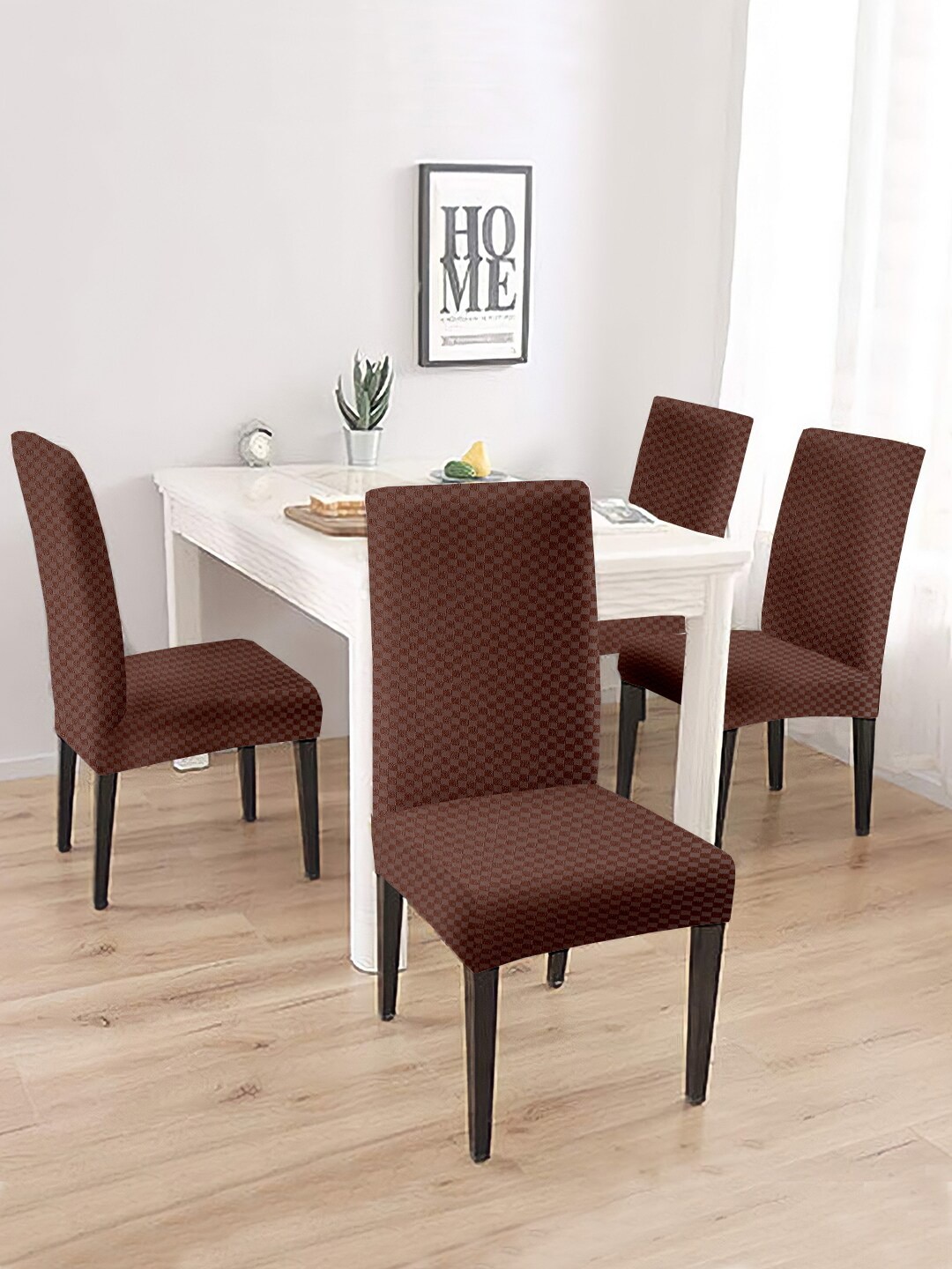 Cortina Set Of 4 Brown Printed Chair Cover Price in India