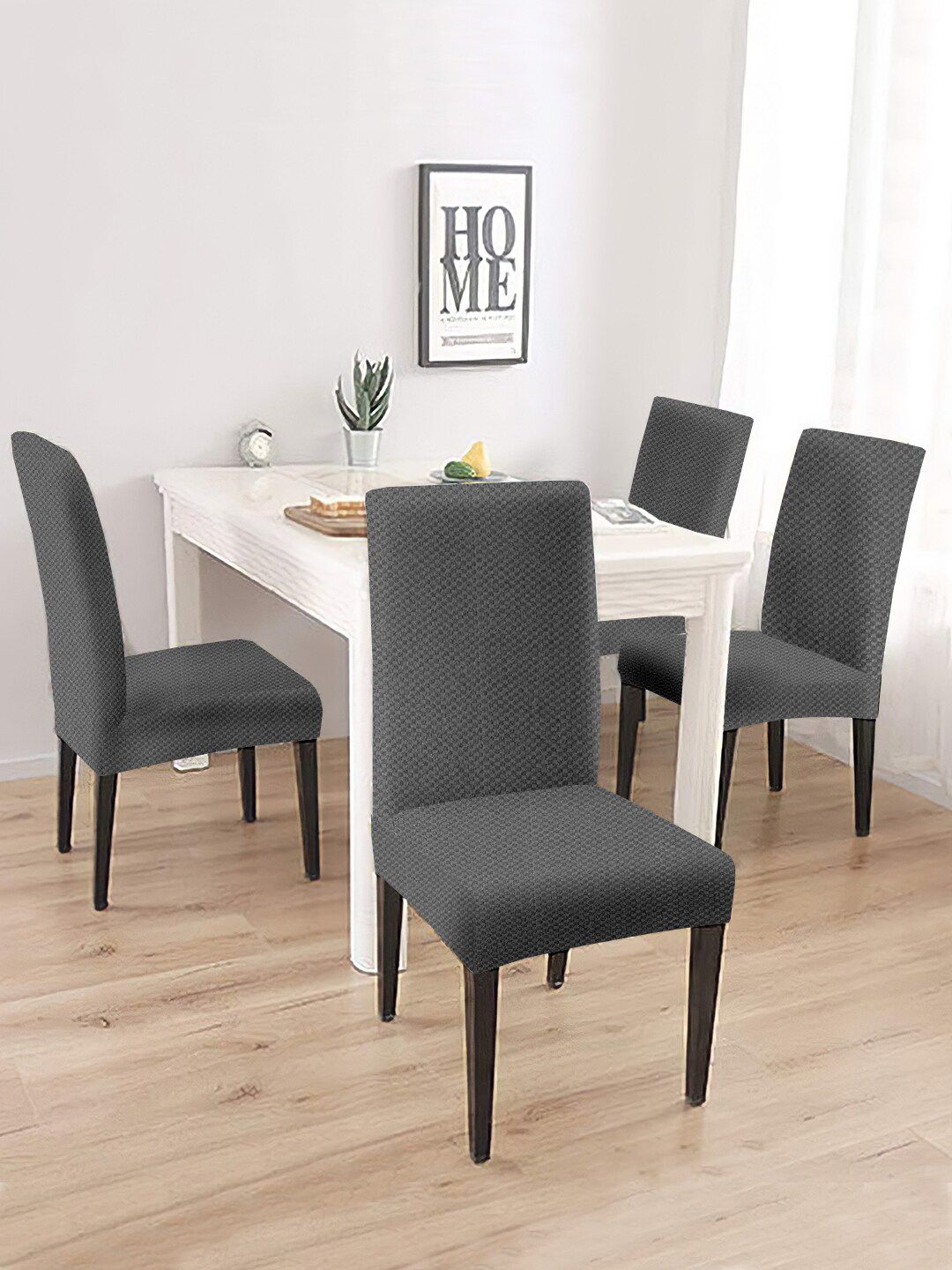 Cortina Set of 4 Grey Self Design Jacquard Chair Cover Price in India