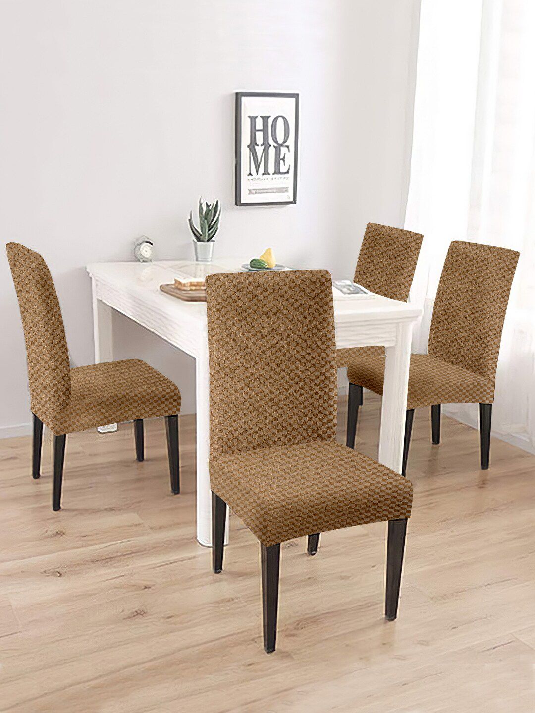 Cortina Set Of 4 Tan Brown Solid Chair Cover Price in India