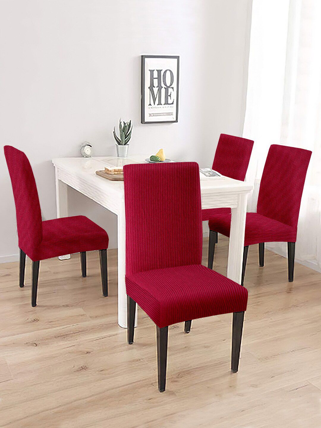 Cortina Set of 4 Maroon Jacquard Stretchable Chair Slip Covers Price in India