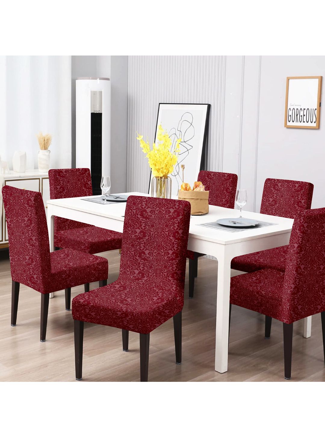 Cortina Set of 6 Jacquard Stretchable Chair Slipcovers Price in India