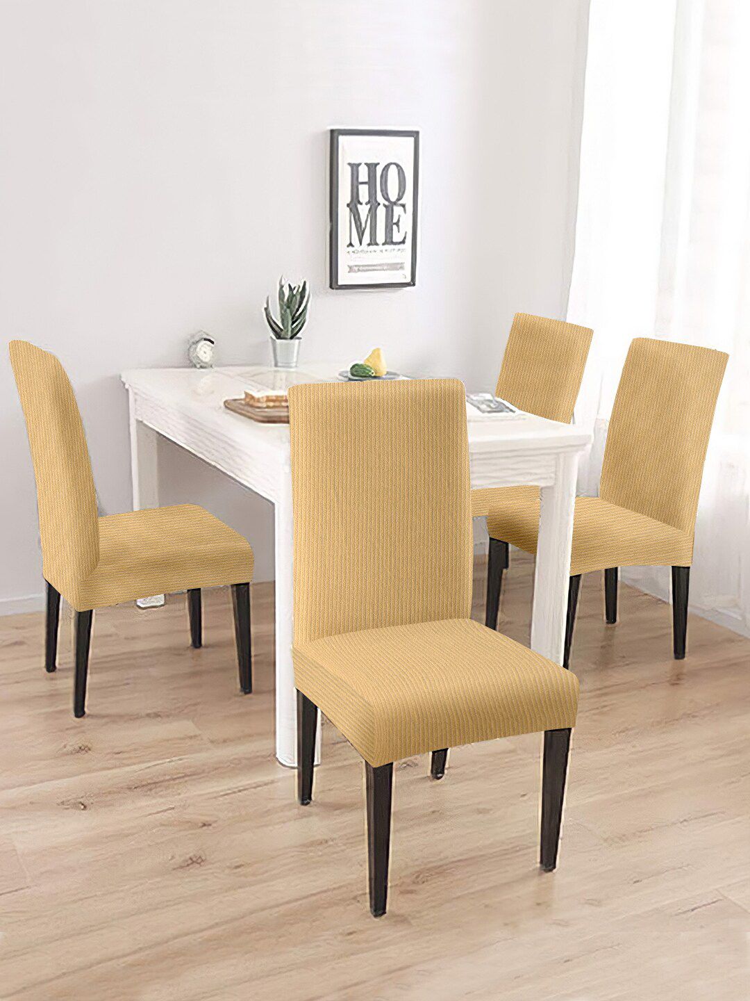 Cortina Set of 4 Cream-coloured Jacquard Stretchable Chair Slipcovers Price in India