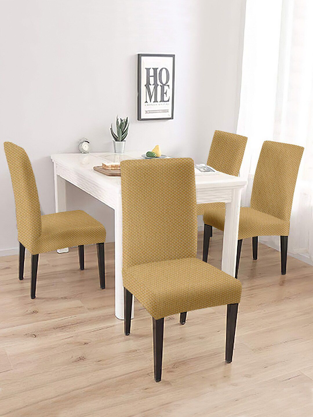 Cortina Set Of 4 Beige Solid Chair Cover Price in India