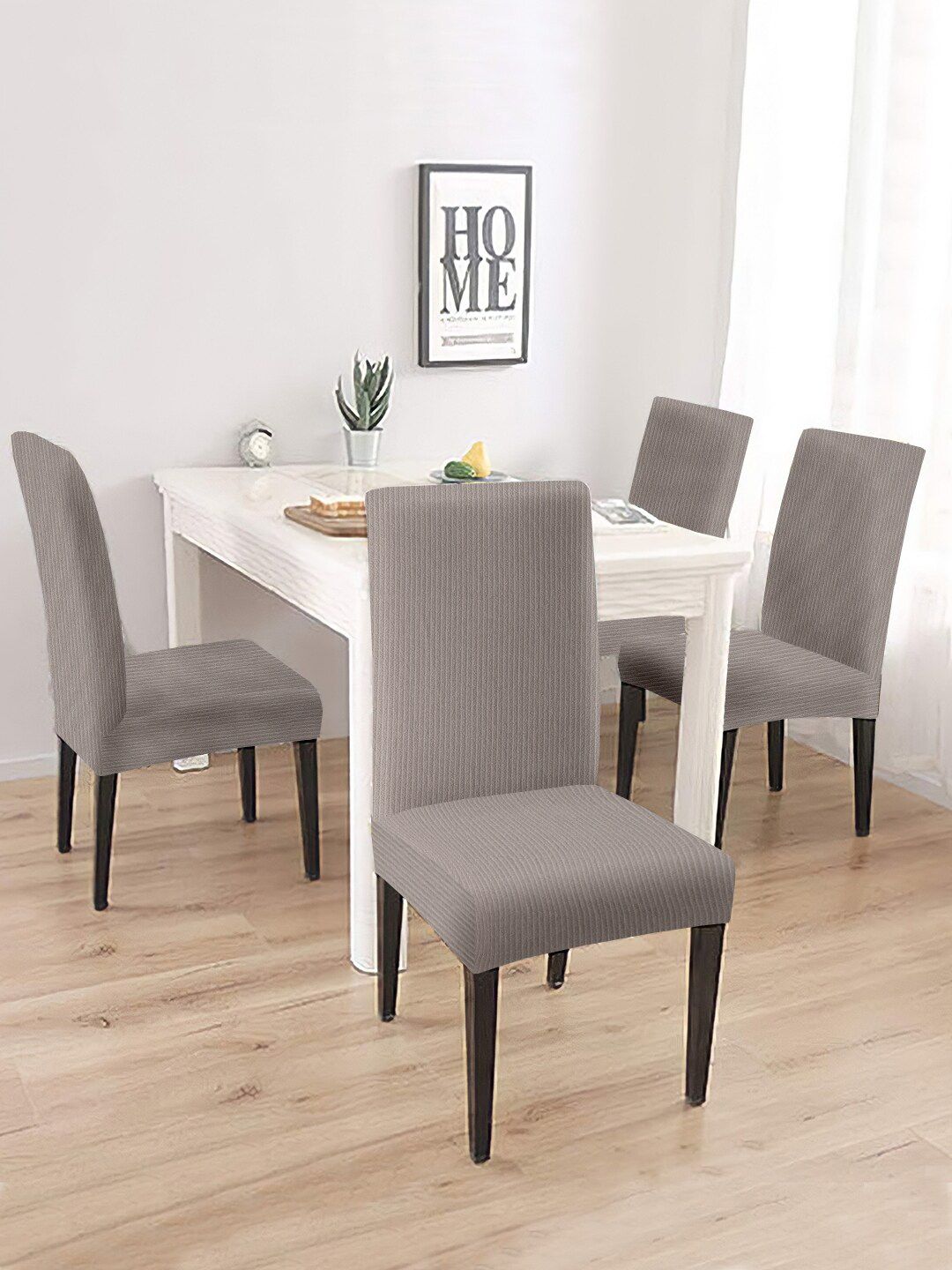 Cortina Pack of 4 Grey Jacquard Stretchable Chair Slipcovers Price in India