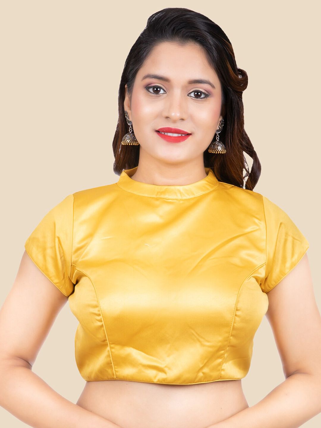 FEMMIBELLA Women Yellow Solid High Neck Padded Saree Blouse Price in India