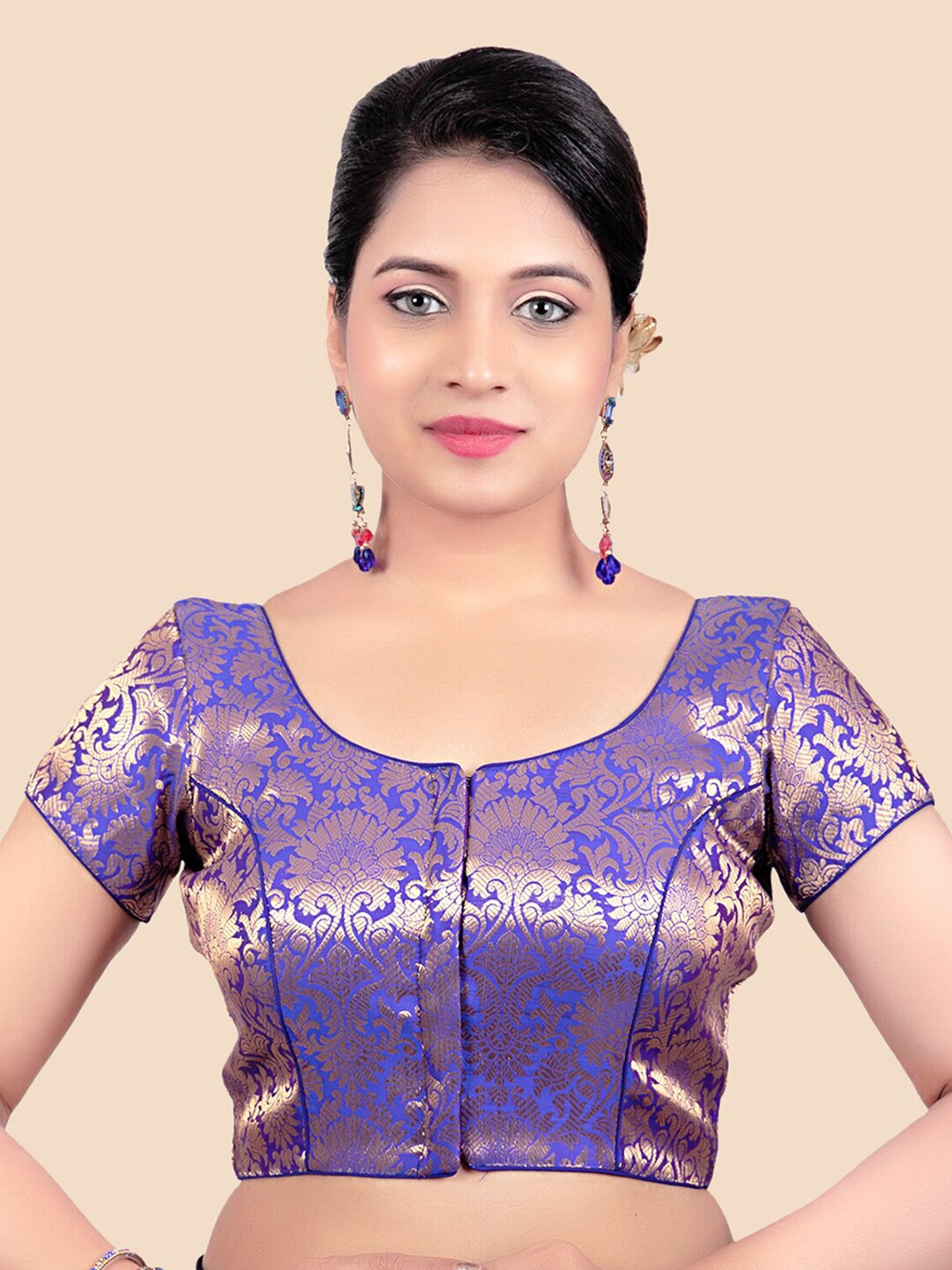 FEMMIBELLA Blue Woven Design Princess Cut Padded Saree Blouse Price in India
