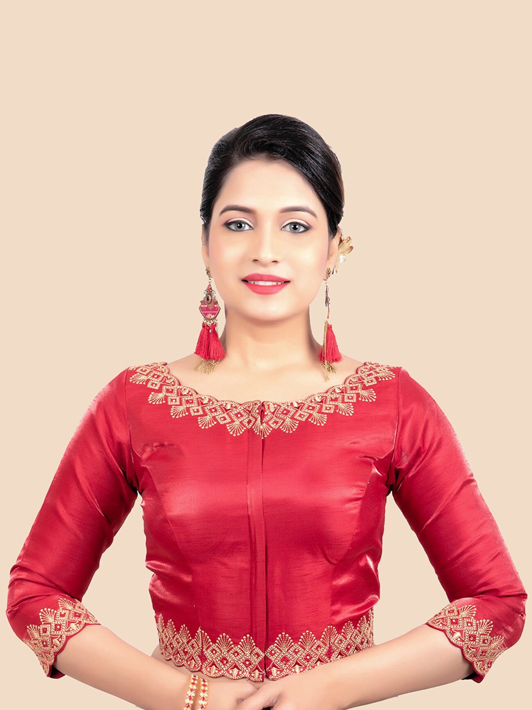 FEMMIBELLA Women Maroon Embroidered Padded Readymade Saree Blouse Price in India