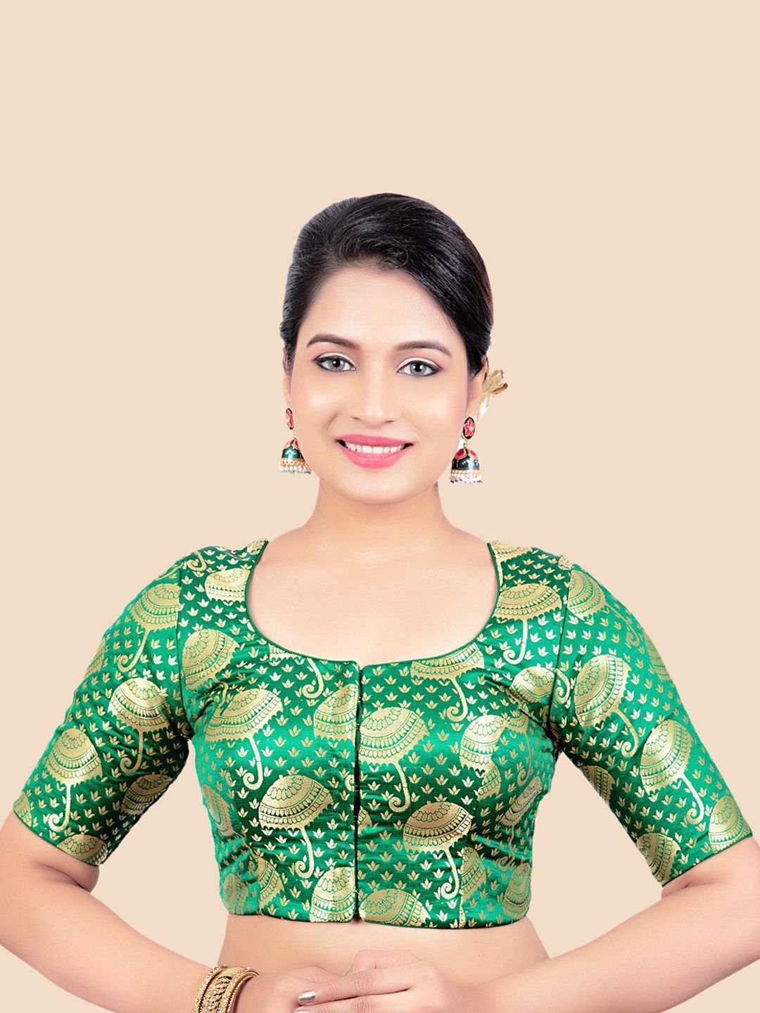 FEMMIBELLA Women Green Woven Design Brocade Saree Blouse Price in India