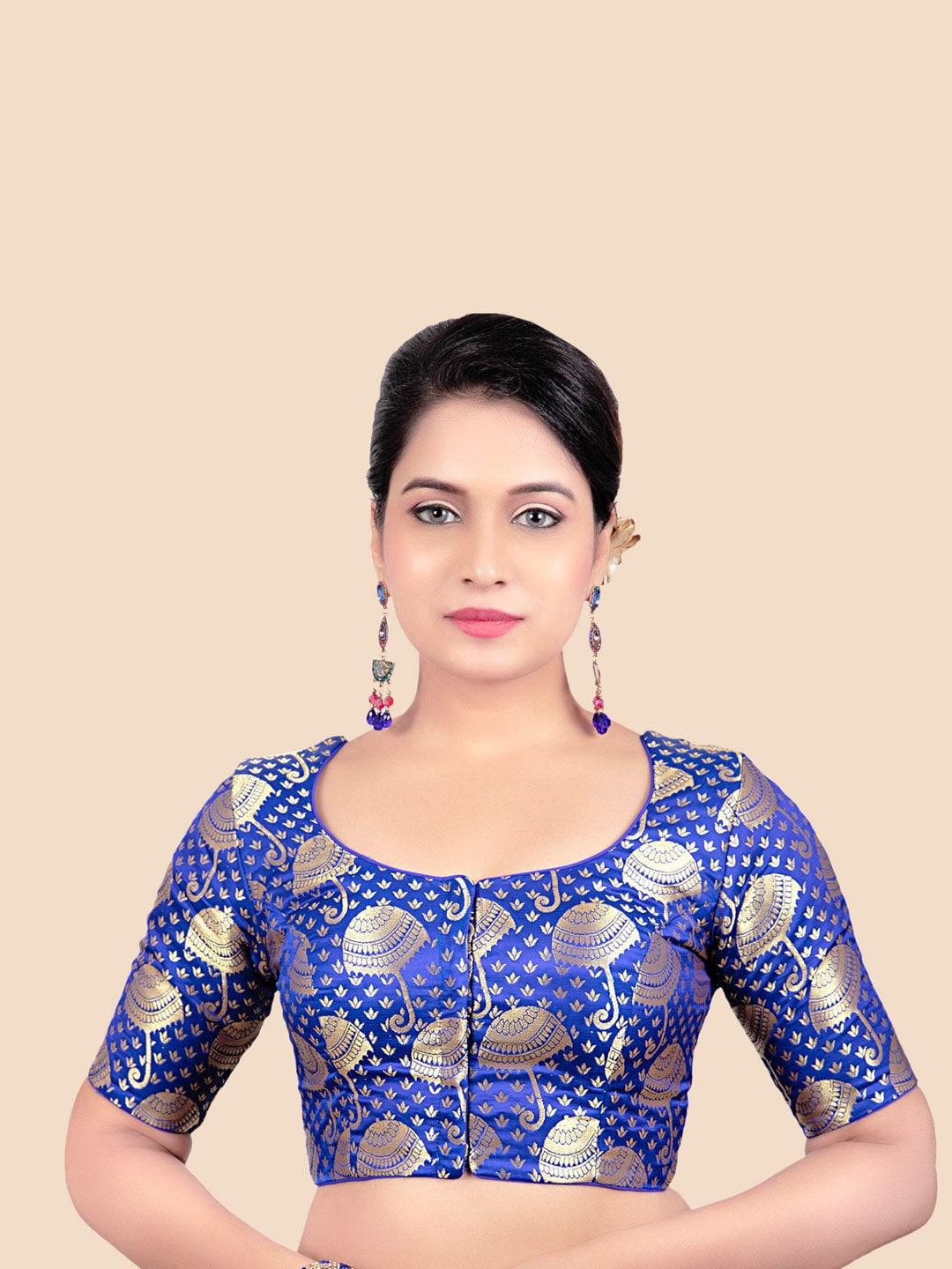 FEMMIBELLA Women Blue Solid Woven-Design Brocade Saree Blouse Price in India
