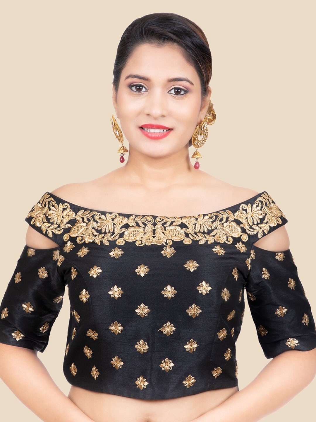 FEMMIBELLA Women Black Embroidered Silk Saree Blouse Price in India