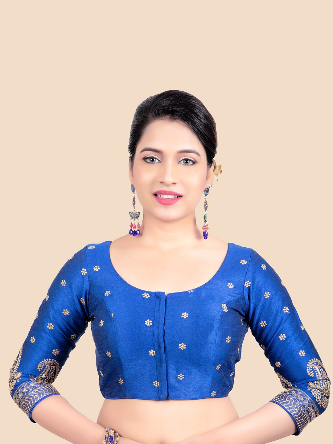FEMMIBELLA Women Blue Embroidered Saree Blouse Price in India