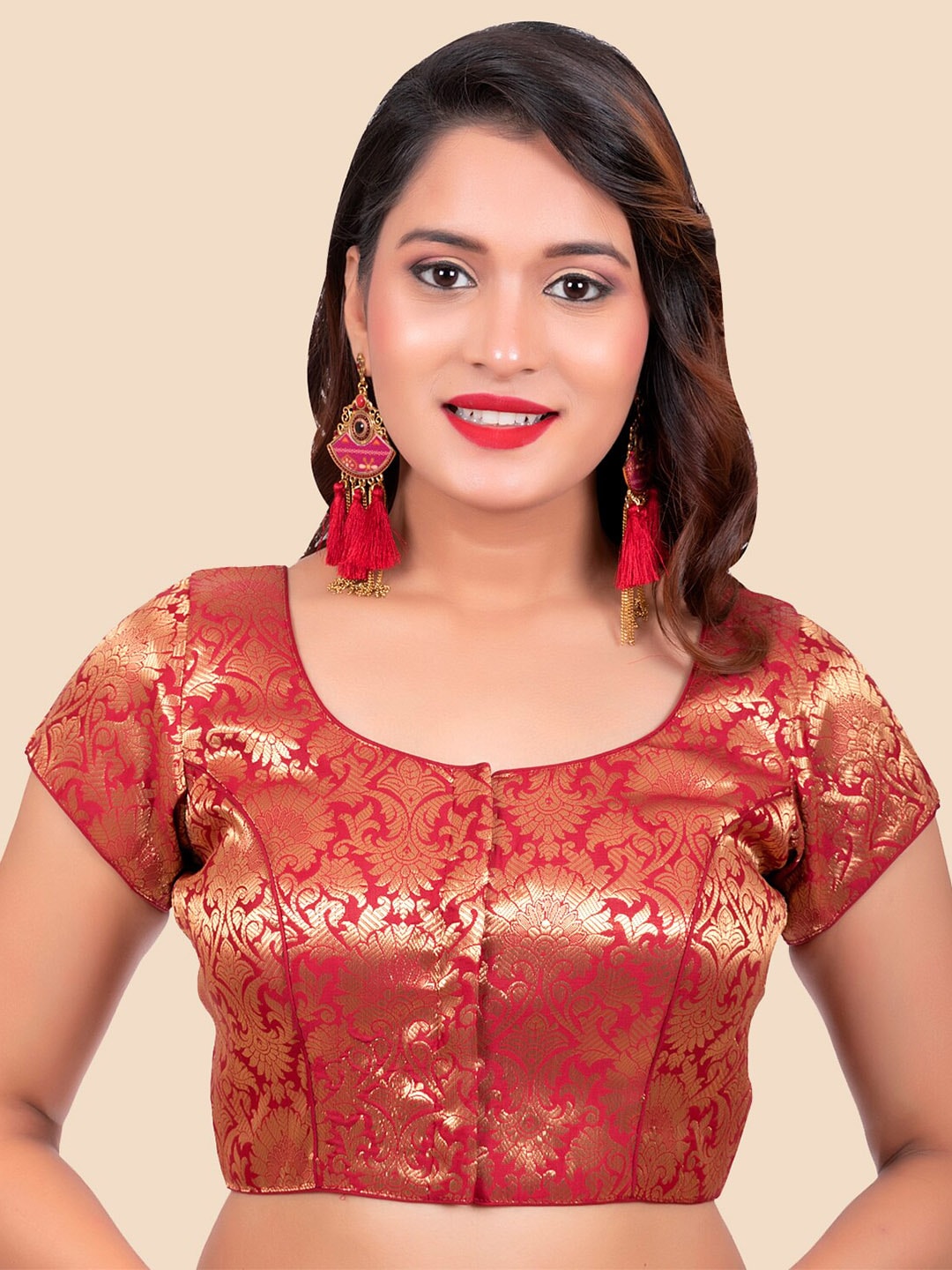 FEMMIBELLA Women Maroon Woven Design Padded Readymade Saree Blouse Price in India