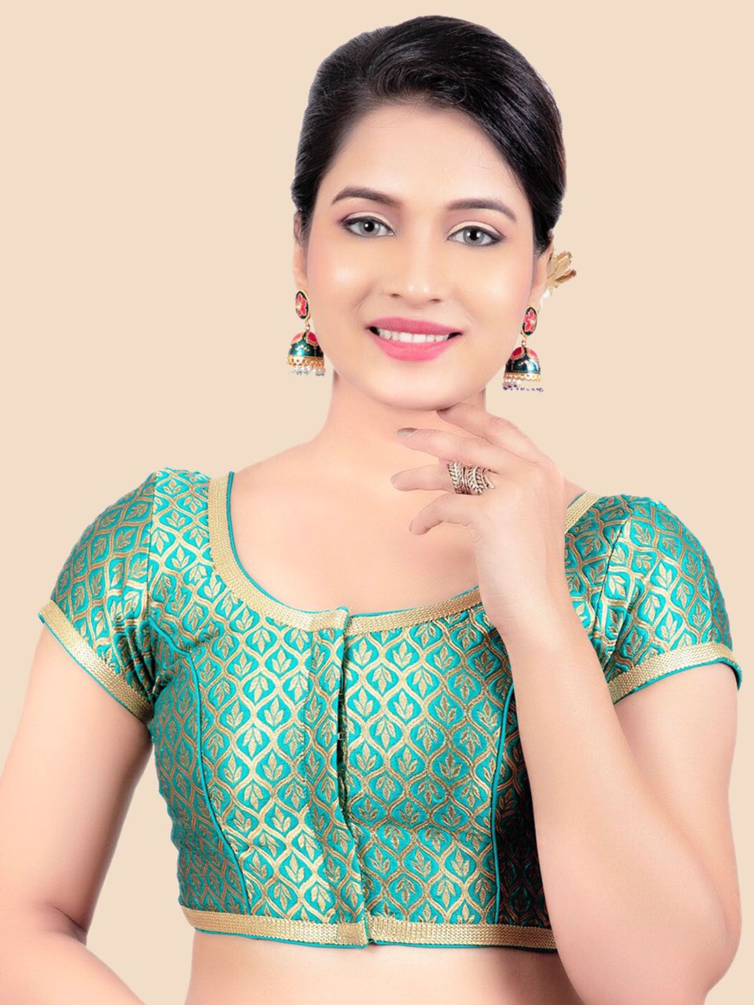 FEMMIBELLA Women Lime Green Solid Woven-design Brocade Saree Blouse Price in India