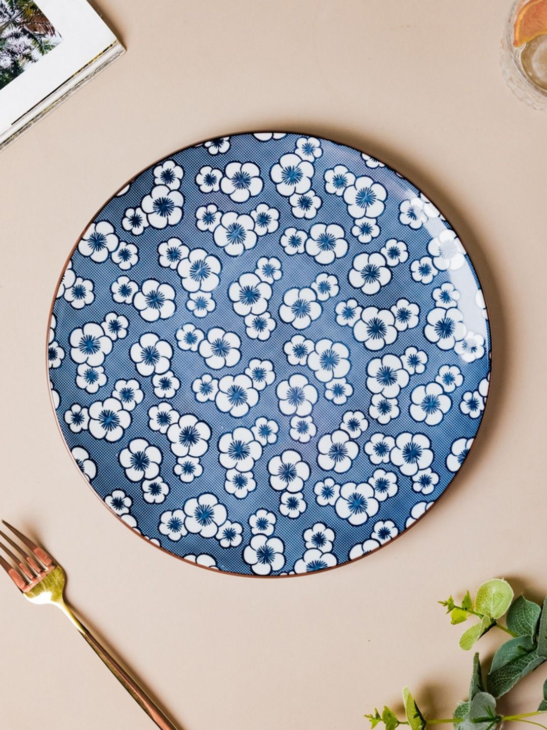 Nestasia Blue & White Floral Printed Ceramic Glossy Plate Price in India