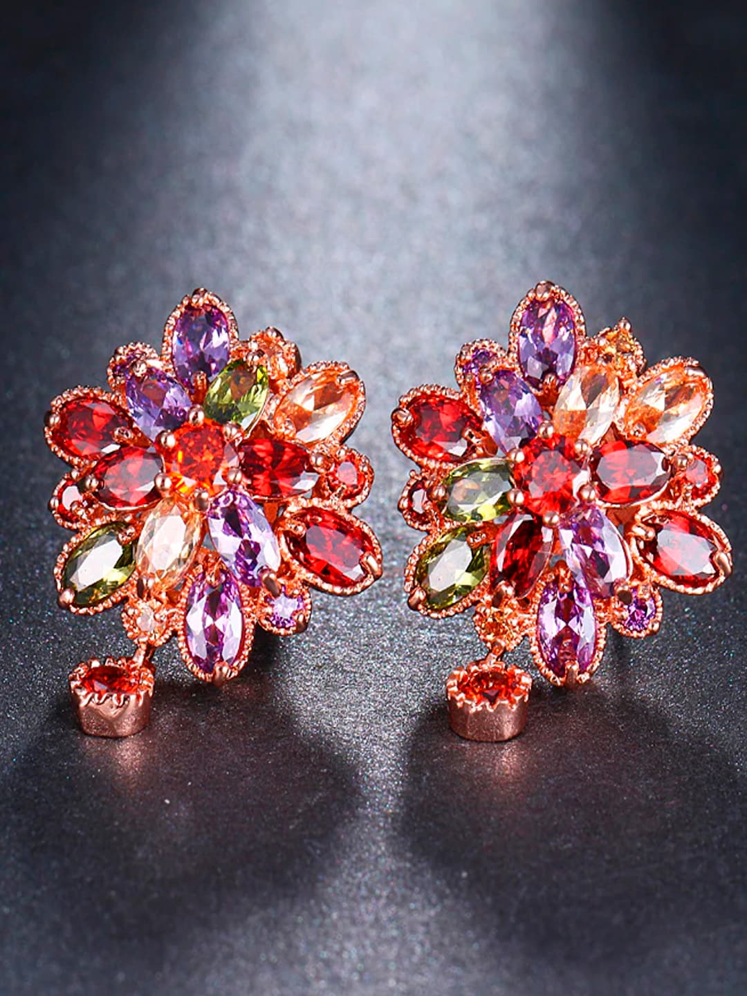 YouBella Multicoloured Stone-Studded Floral Studs Price in India