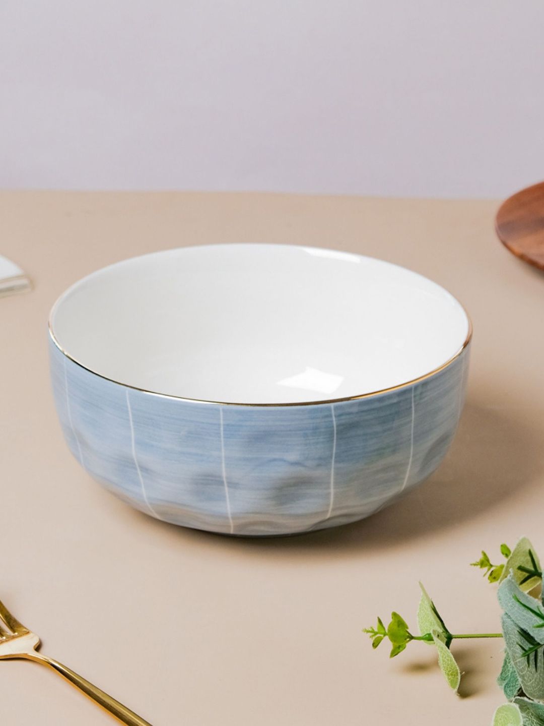 Nestasia Blue And White Geometric Printed Ceramic Glossy Serving Bowl Price in India