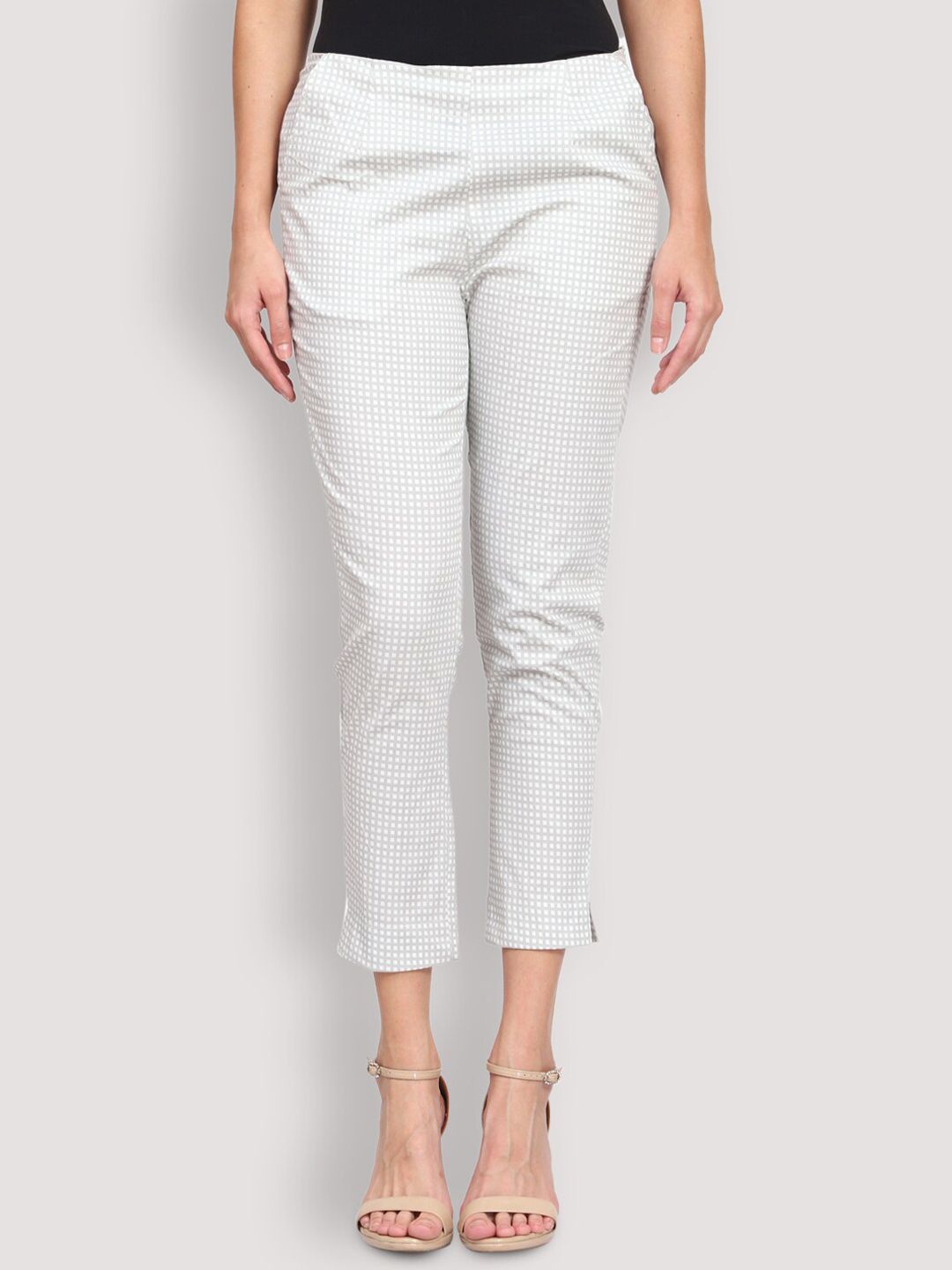 SHEREEN Women Grey Checked Smart Slim Fit Trousers Price in India