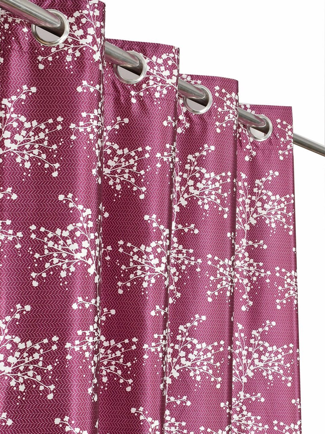 MULTITEX Set of 2 Purple & White Floral Long Door Curtain Price in India