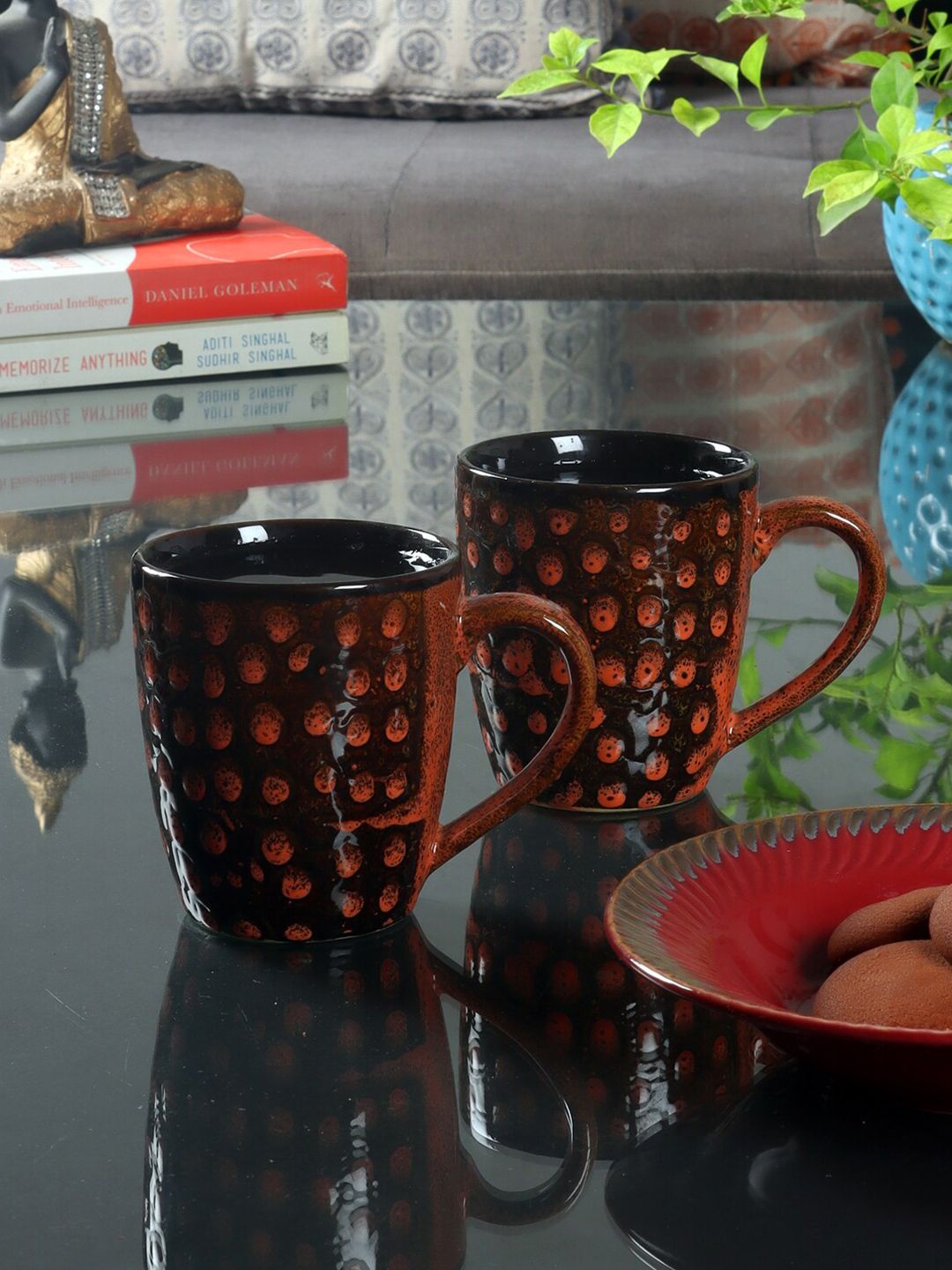 CDI Brown & Black Printed Pack of 6 Ceramic Glossy Mugs Set Price in India