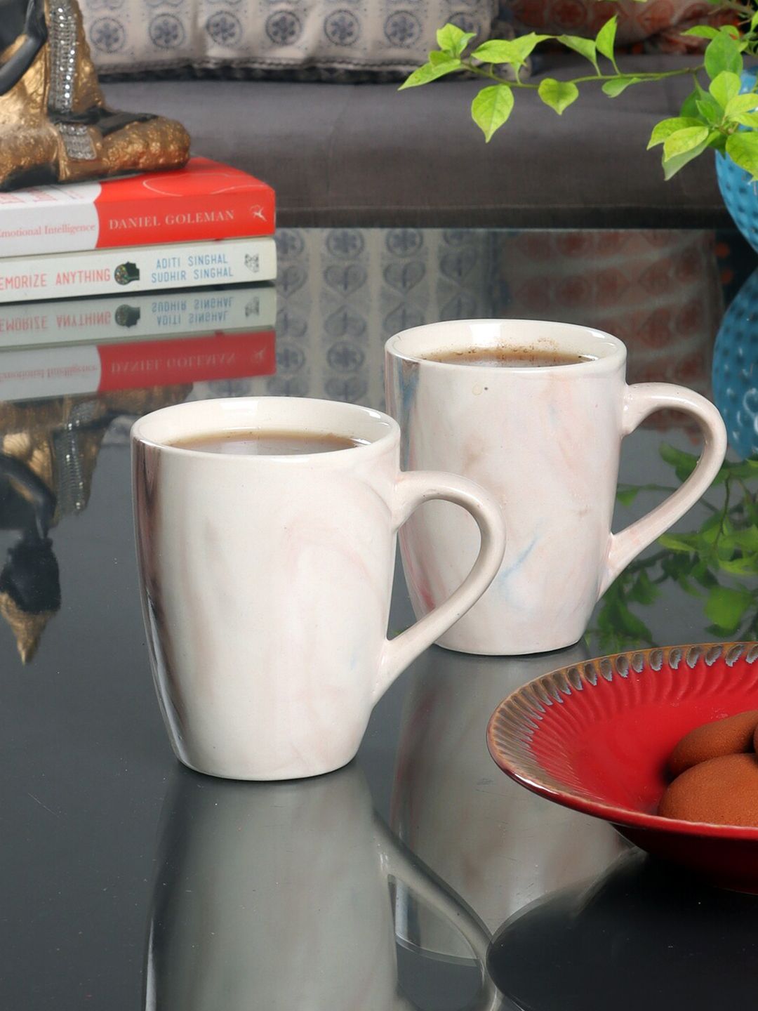 CDI White Set of 6 Printed Ceramic Glossy Mugs Price in India