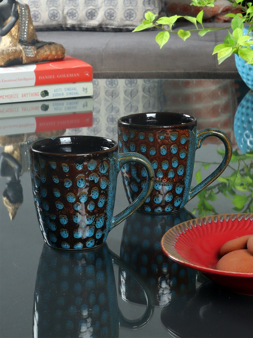 CDI Blue & Brown Printed Ceramic Glossy Mugs Set of 6  Mugs Price in India
