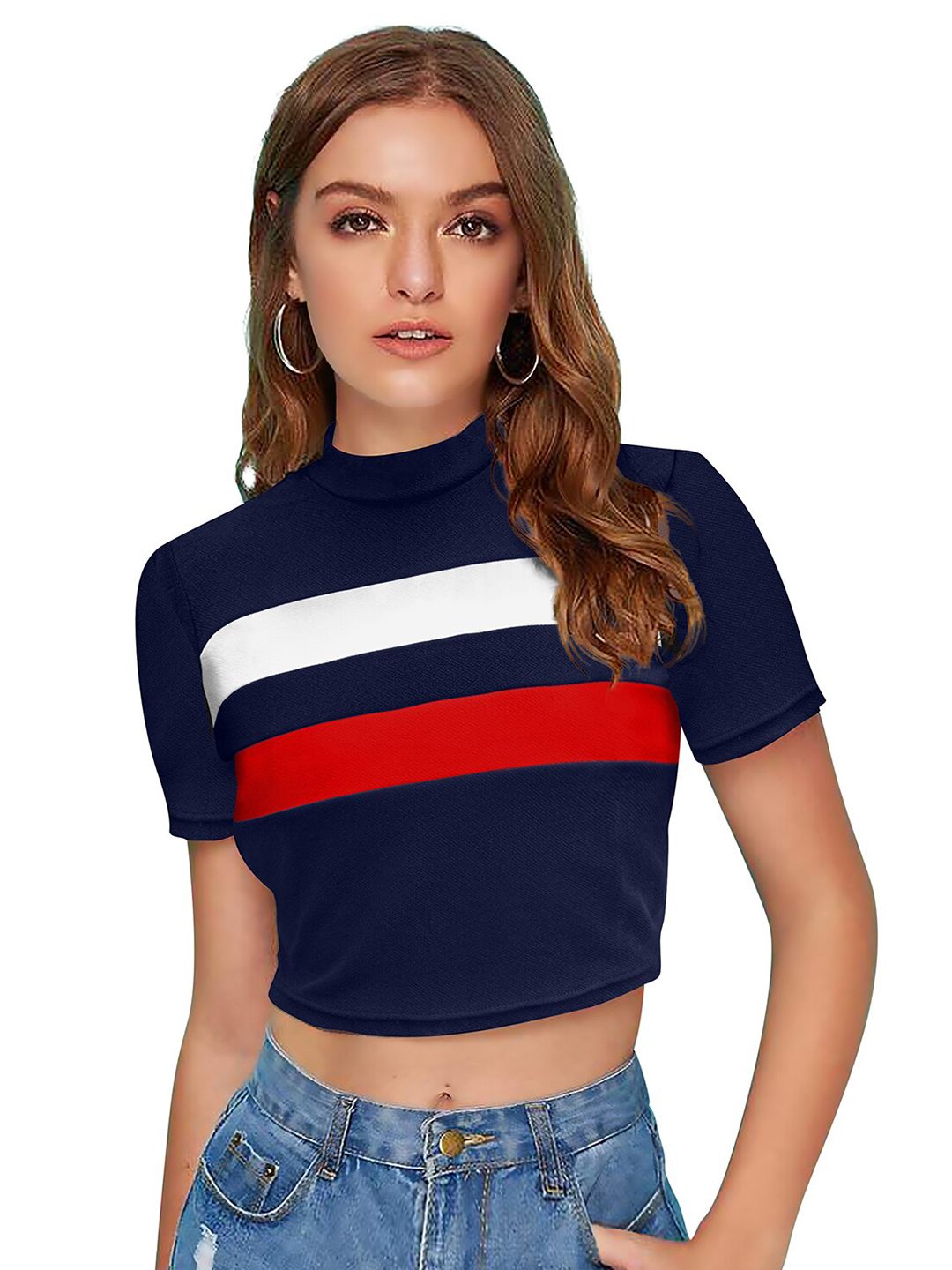 FAVRIZ Blue Striped Crop Top Price in India