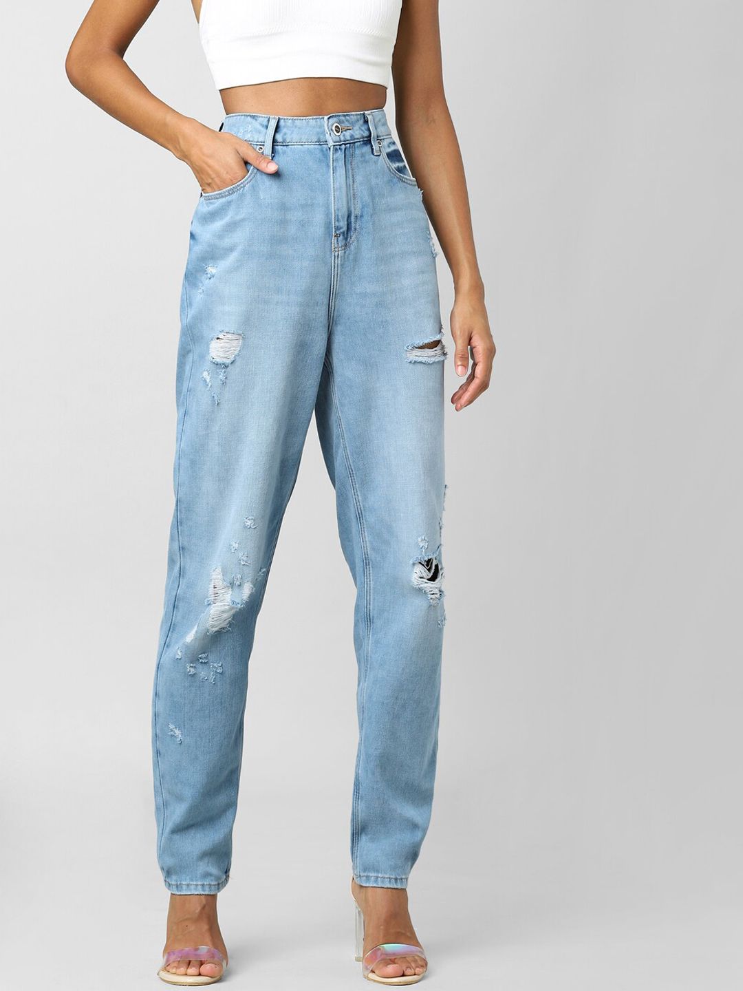 ONLY Women Blue Straight Fit High-Rise Mildly Distressed Jeans Price in India