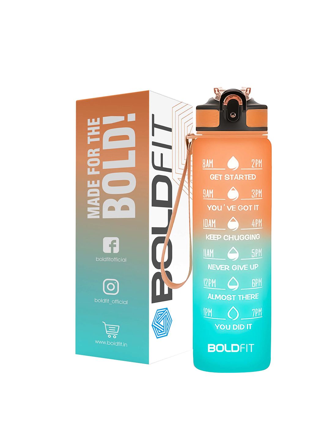 BOLDFIT Teal-Blue & Orange Printed Sipper Water Bottle Price in India