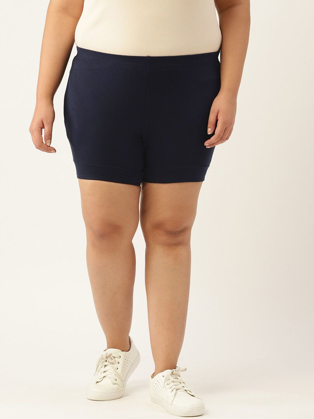 theRebelinme Women Navy Blue High-Rise Yoga Sports Shorts Price in India
