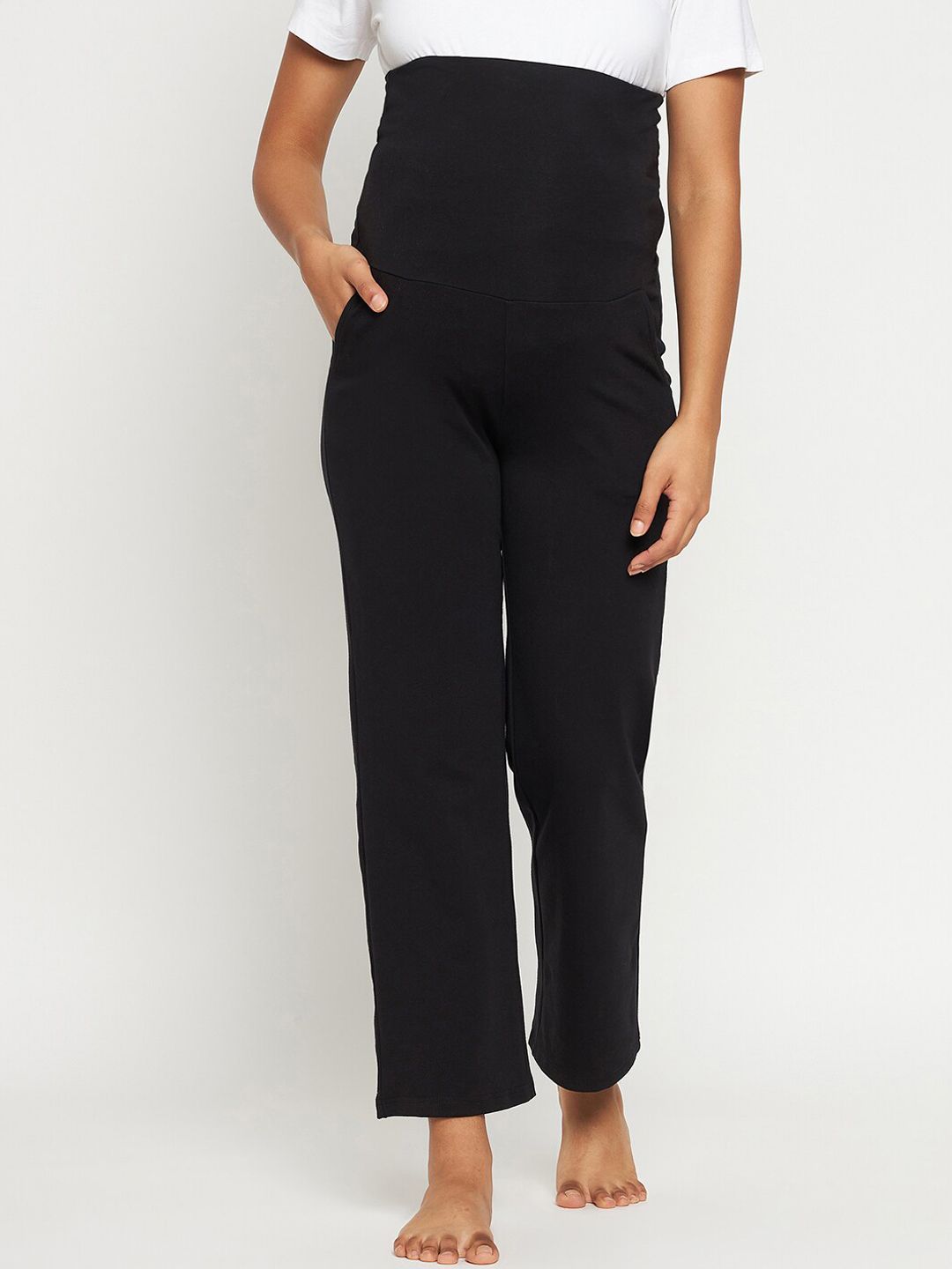 Hypernation Women Black Solid Maternity Lounge Pants Price in India