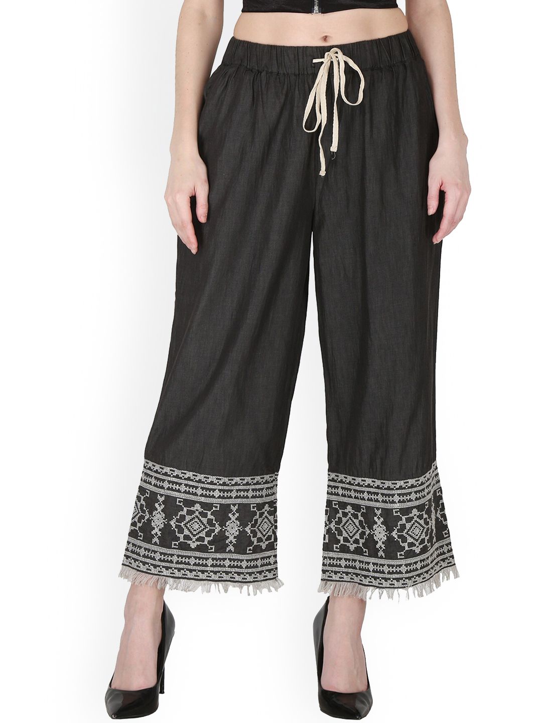 SUMAVI-FASHION Women Black Printed Trousers Price in India