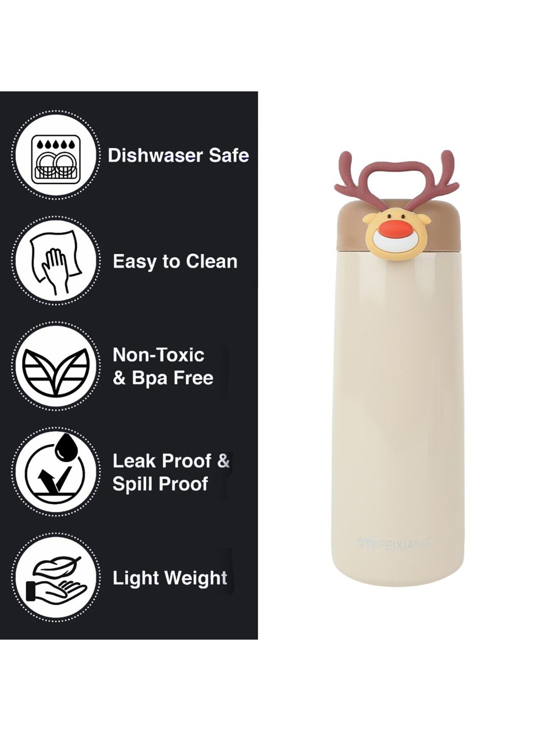 iSWEVEN Cream-Colored Solid Double-Walled Vacuum Insulated Stainless Steel Water Bottle Price in India