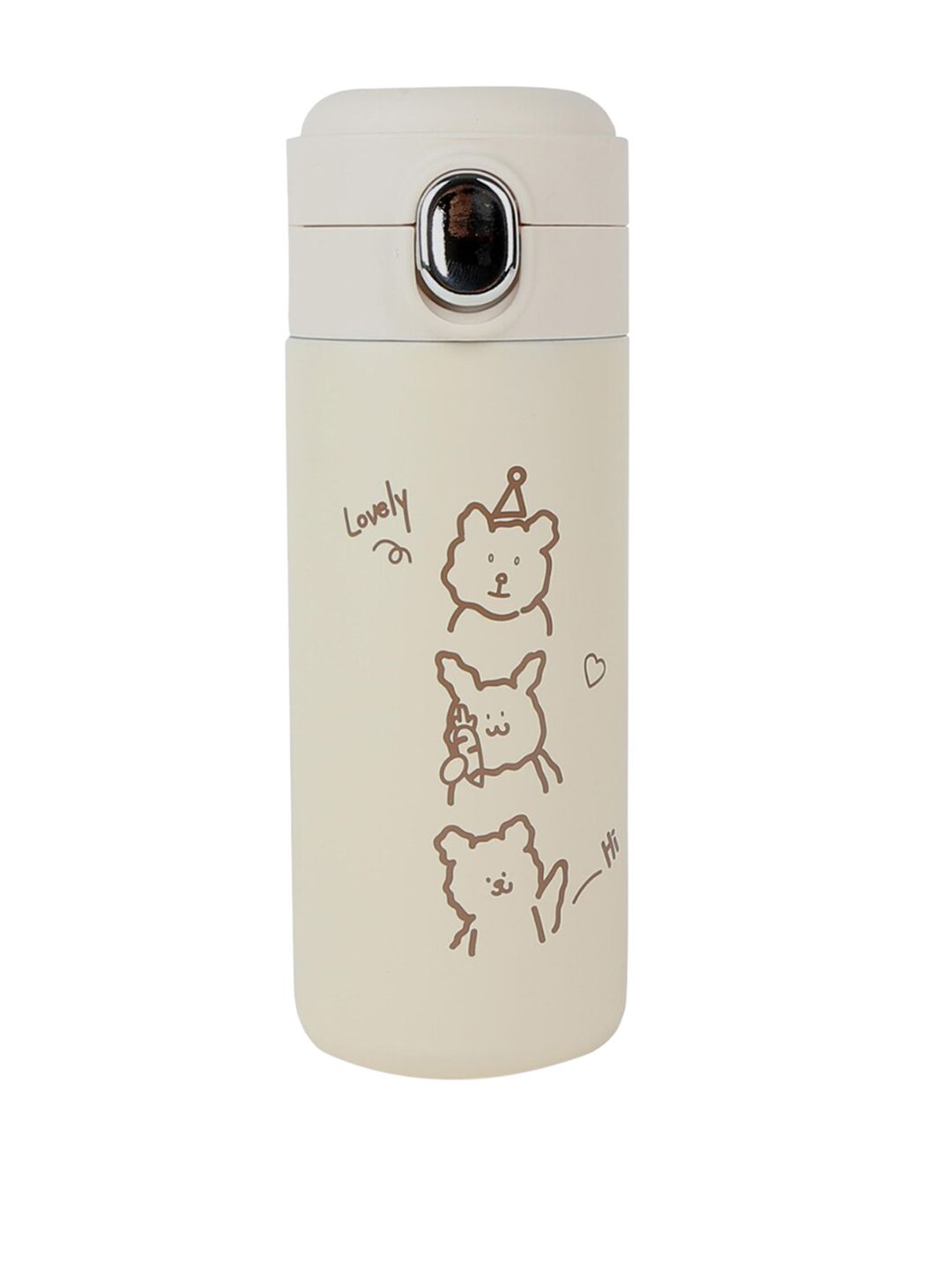 ISWEVEN Cream Stainless Steel Double Wall Vacuum Insulated (350ml) Water Bottle Price in India