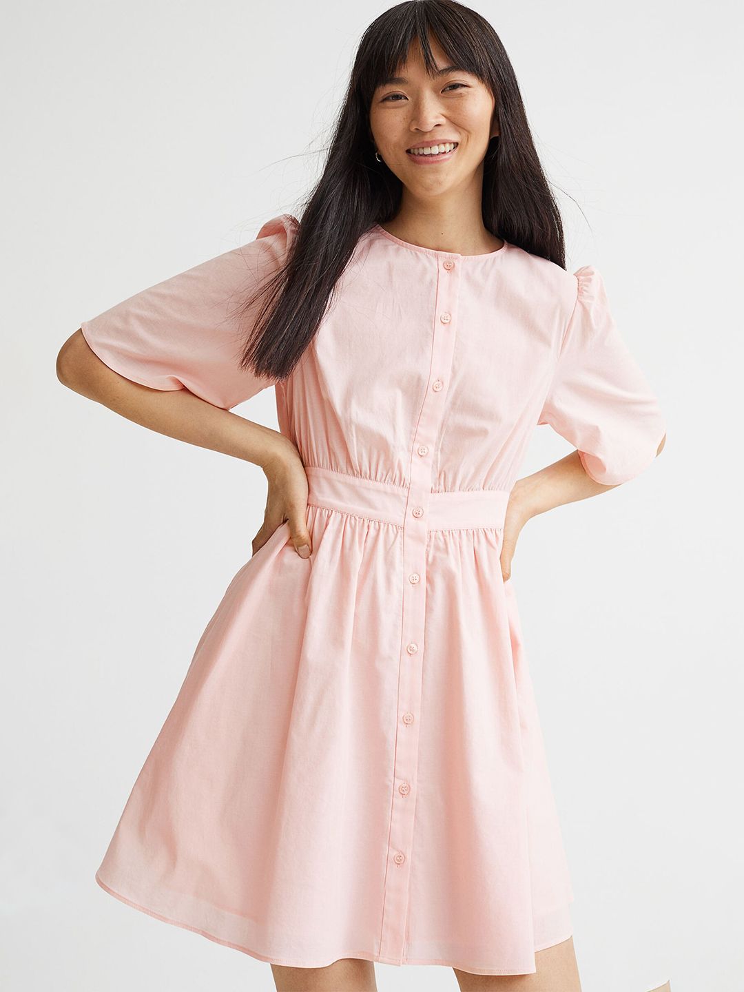 H&M Women Pink Short Cotton Dress Price in India