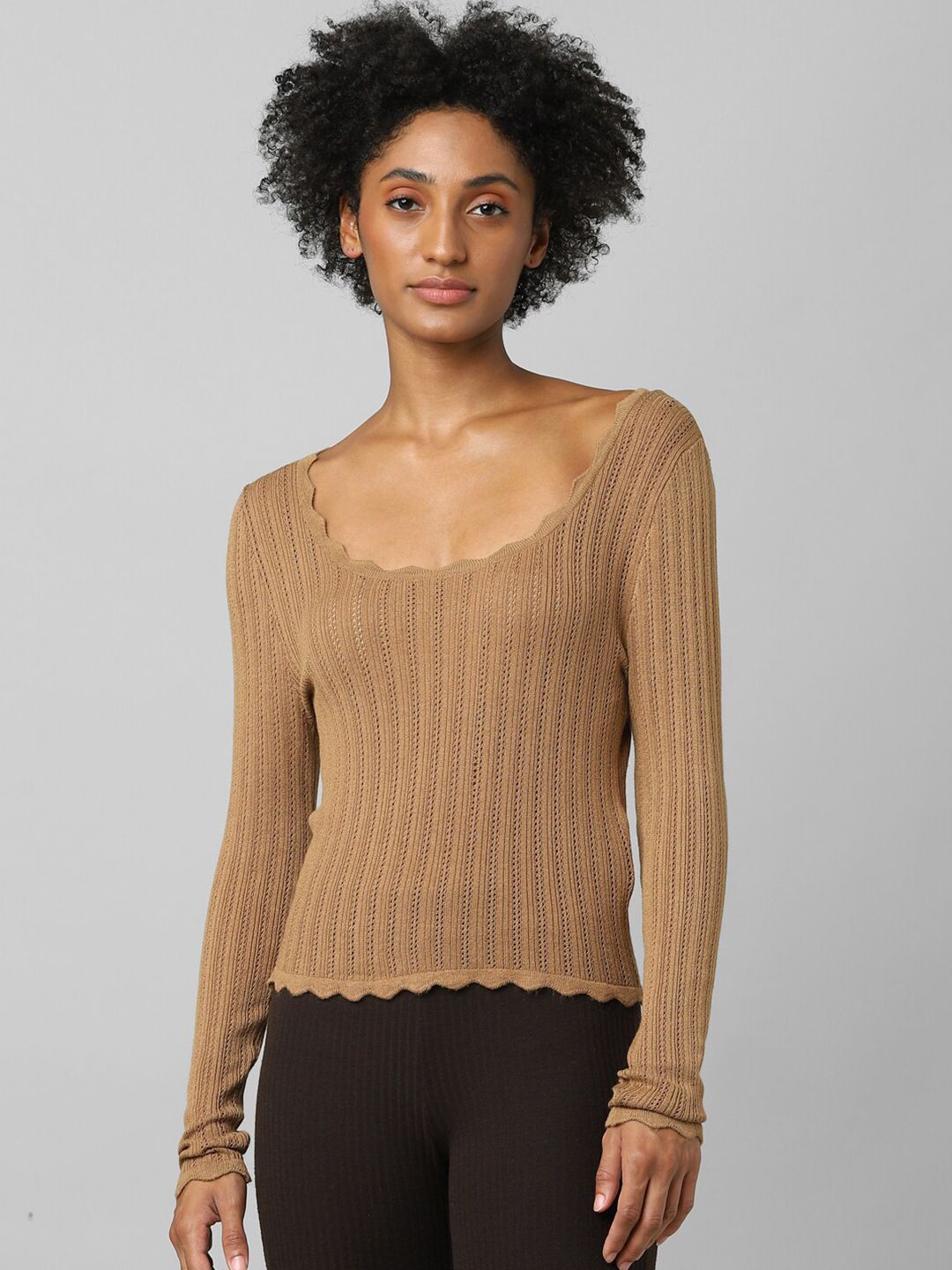 ONLY Women Brown Cable Knit Pullover Price in India