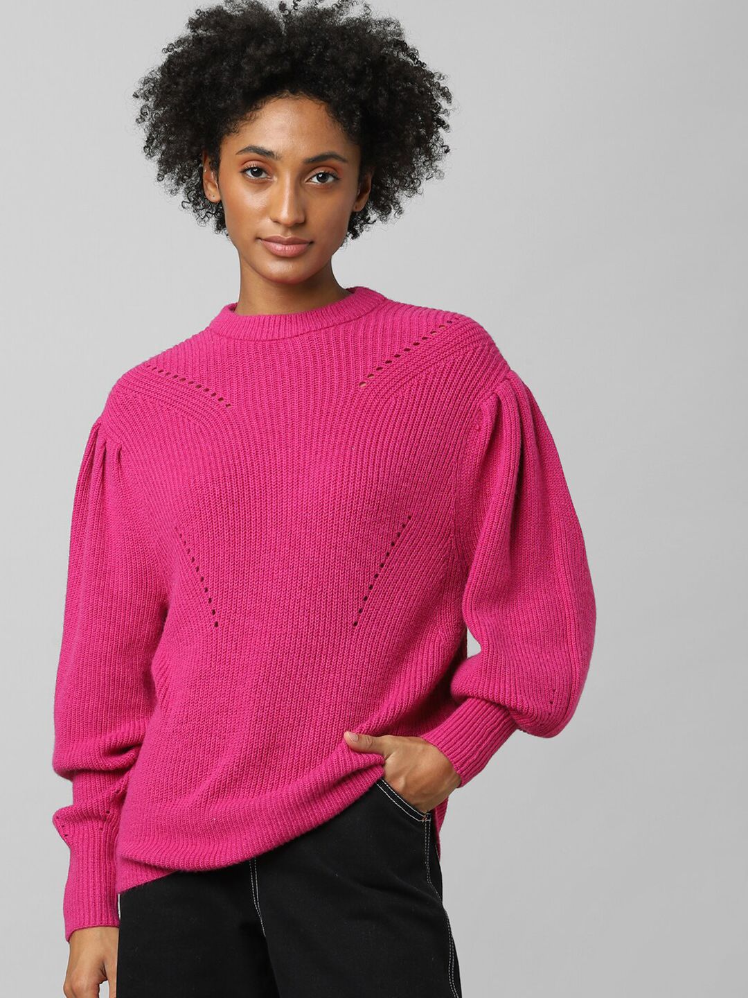 ONLY Women Pink Cable Knit Pullover Price in India