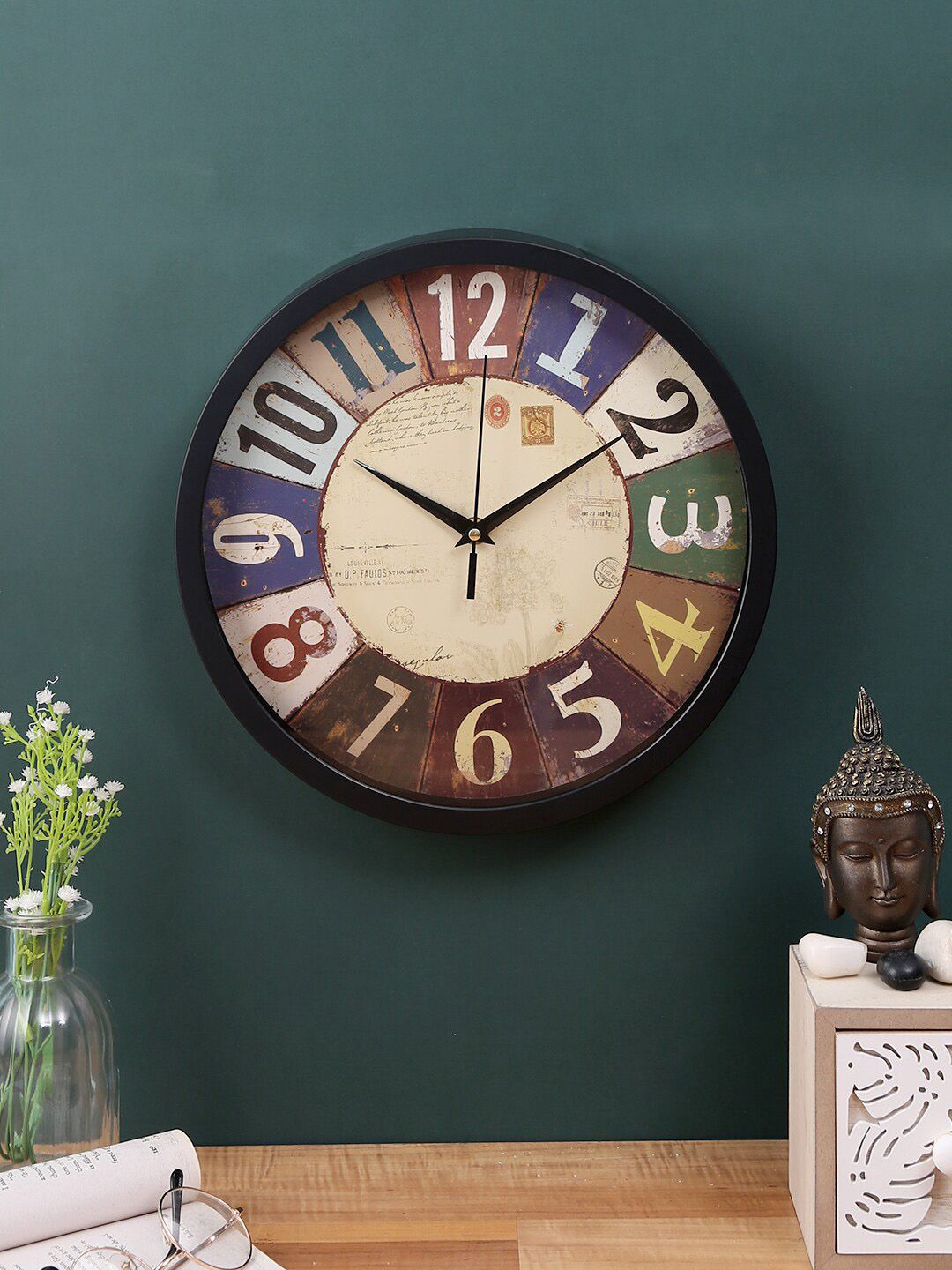 House Of Accessories Off White & Black Colourblocked Vintage Wall Clock Price in India