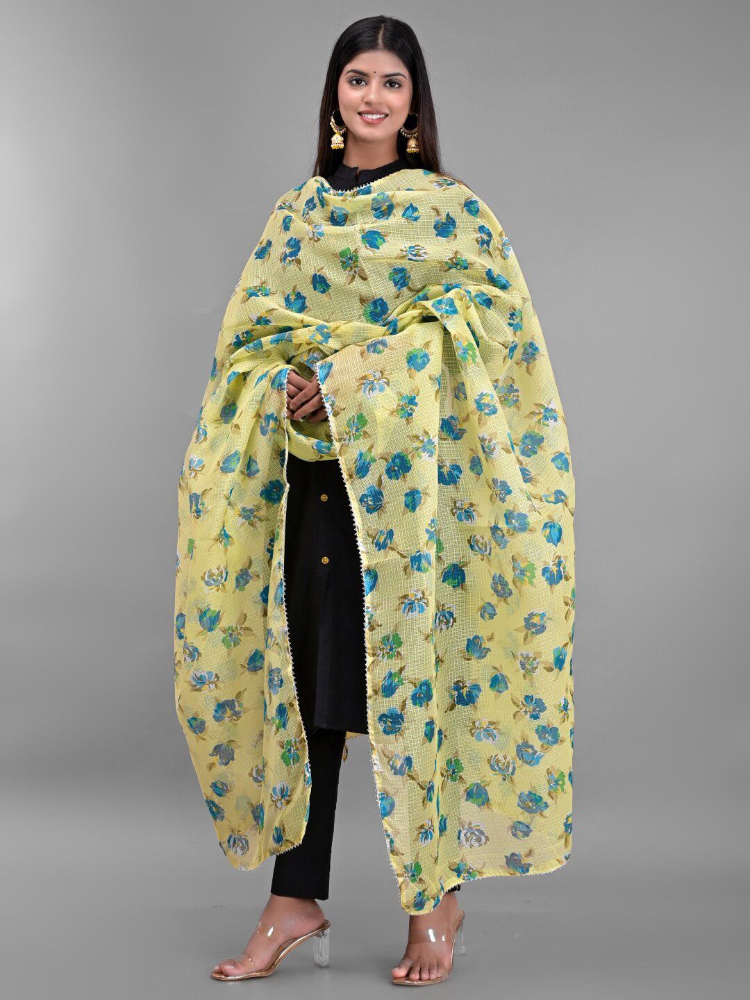 Apratim Yellow & Blue Printed Dupatta