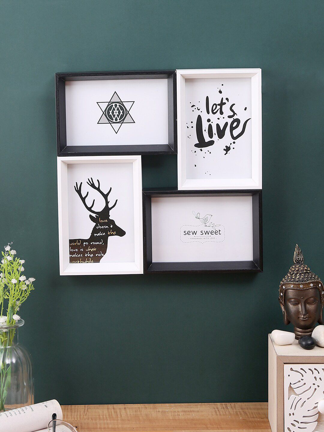 House Of Accessories Set Of 4 White & Black Solid Wall Photo Frames Price in India