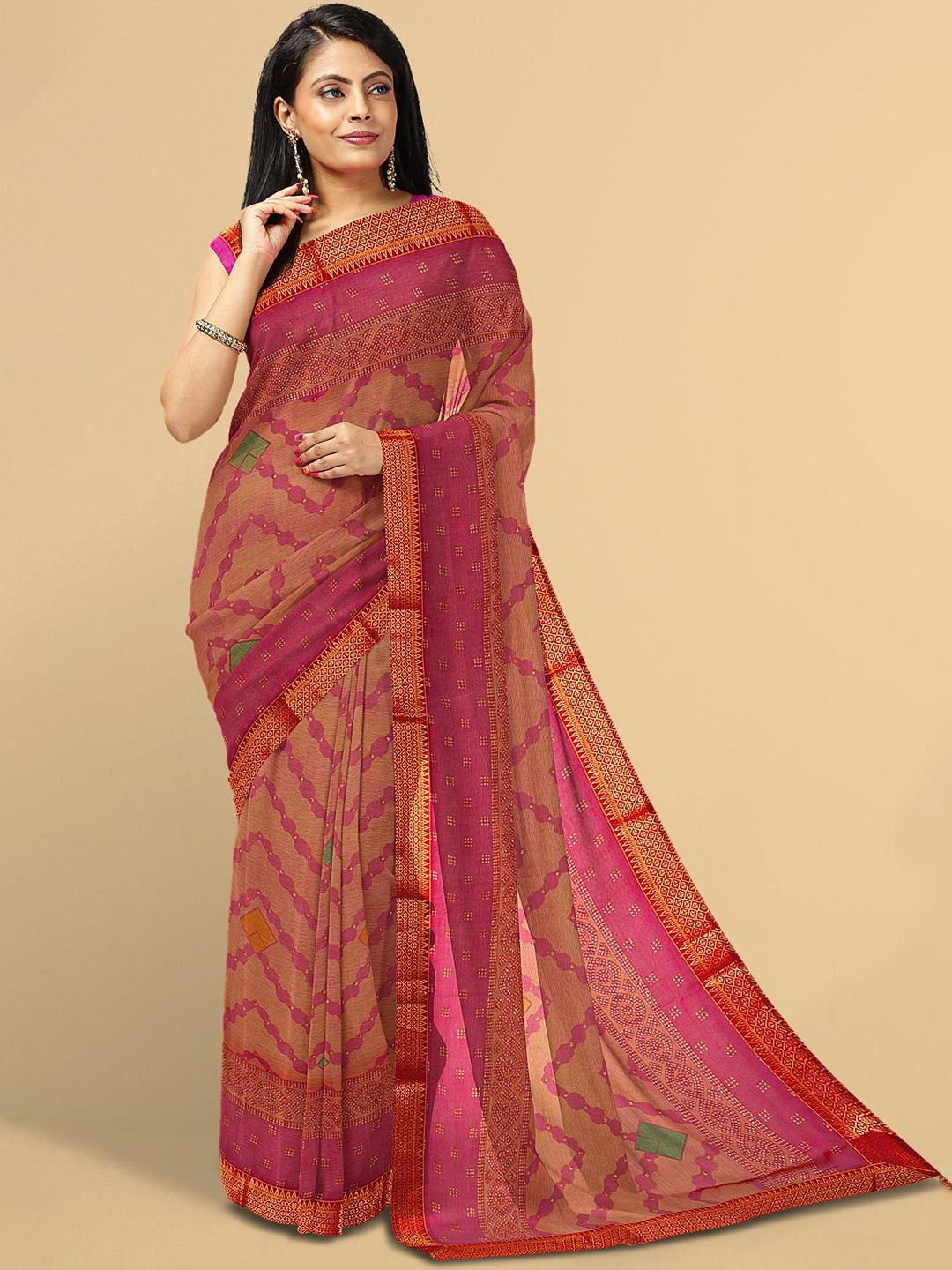 Kalamandir Women Pink Abstarct Print Silk Blend Saree Price in India