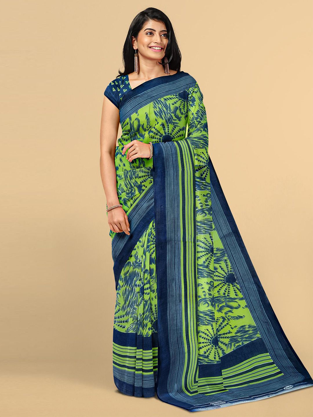 Kalamandir Green Tie and Dye Silk Blend Saree Price in India
