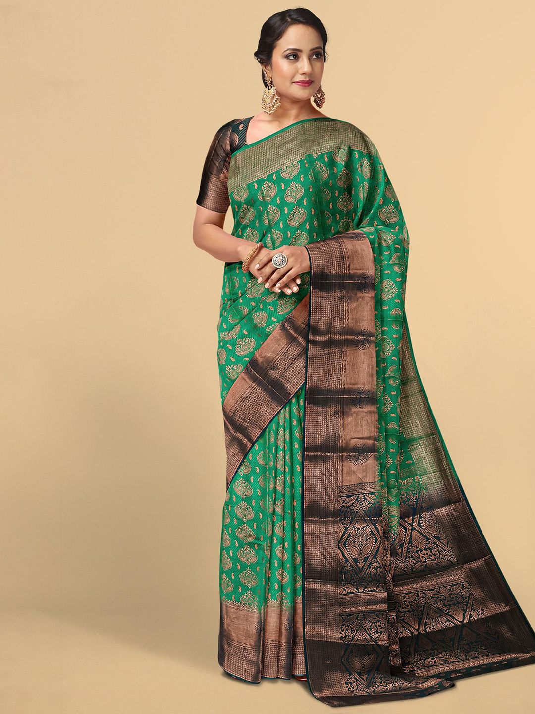 Kalamandir Green & Black Woven Design Silk Blend Saree Price in India