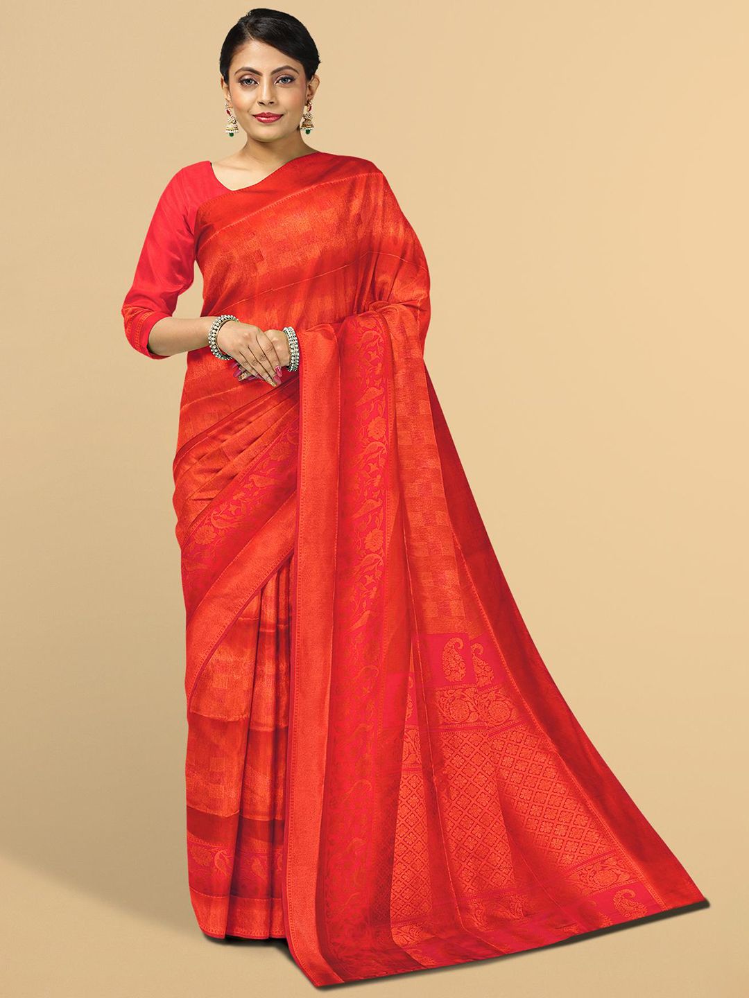 Kalamandir Red Floral Silk Blend Saree Price in India