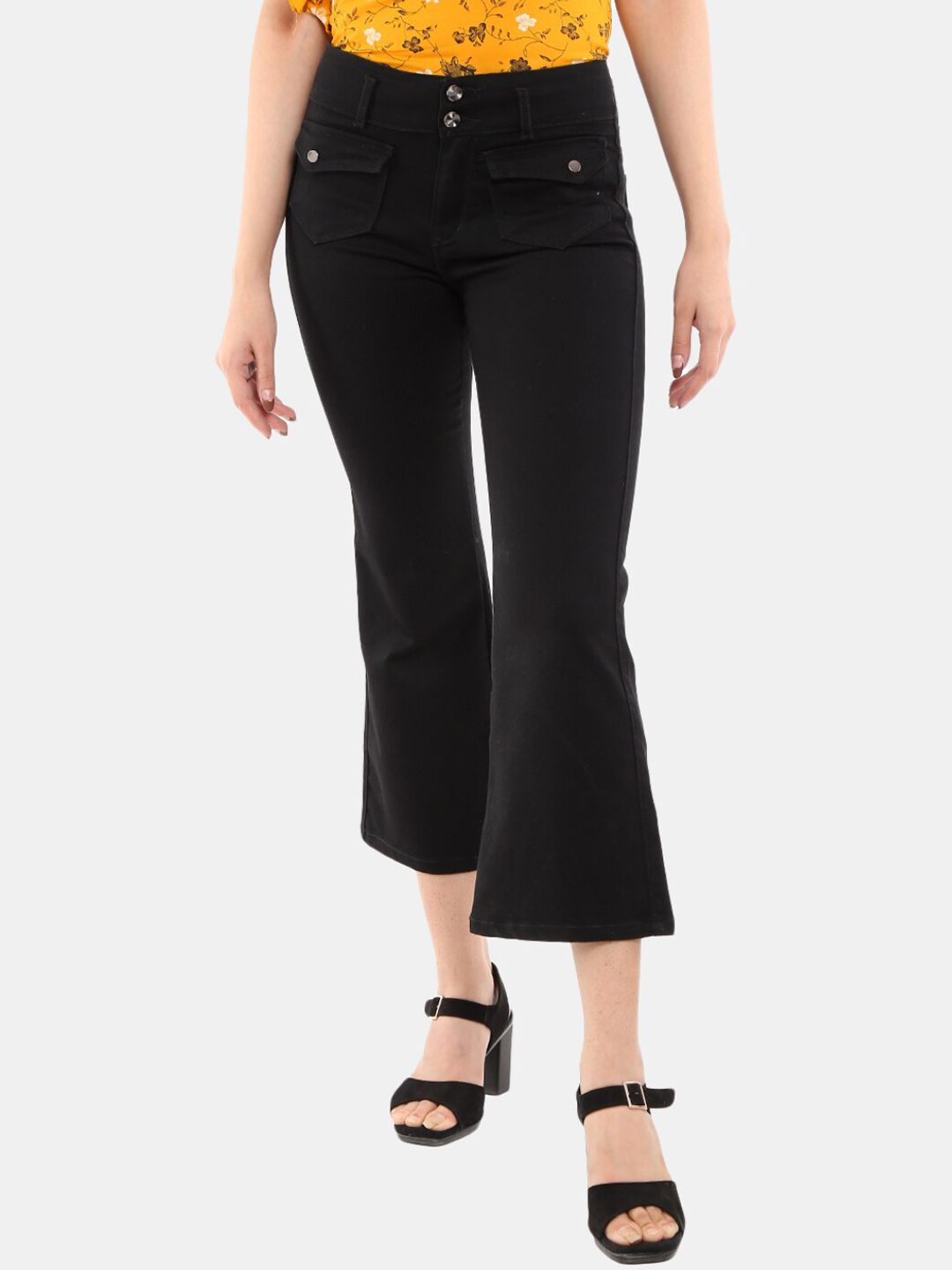 V-Mart Women Black Classic Wide Leg Low Distress Jeans Price in India