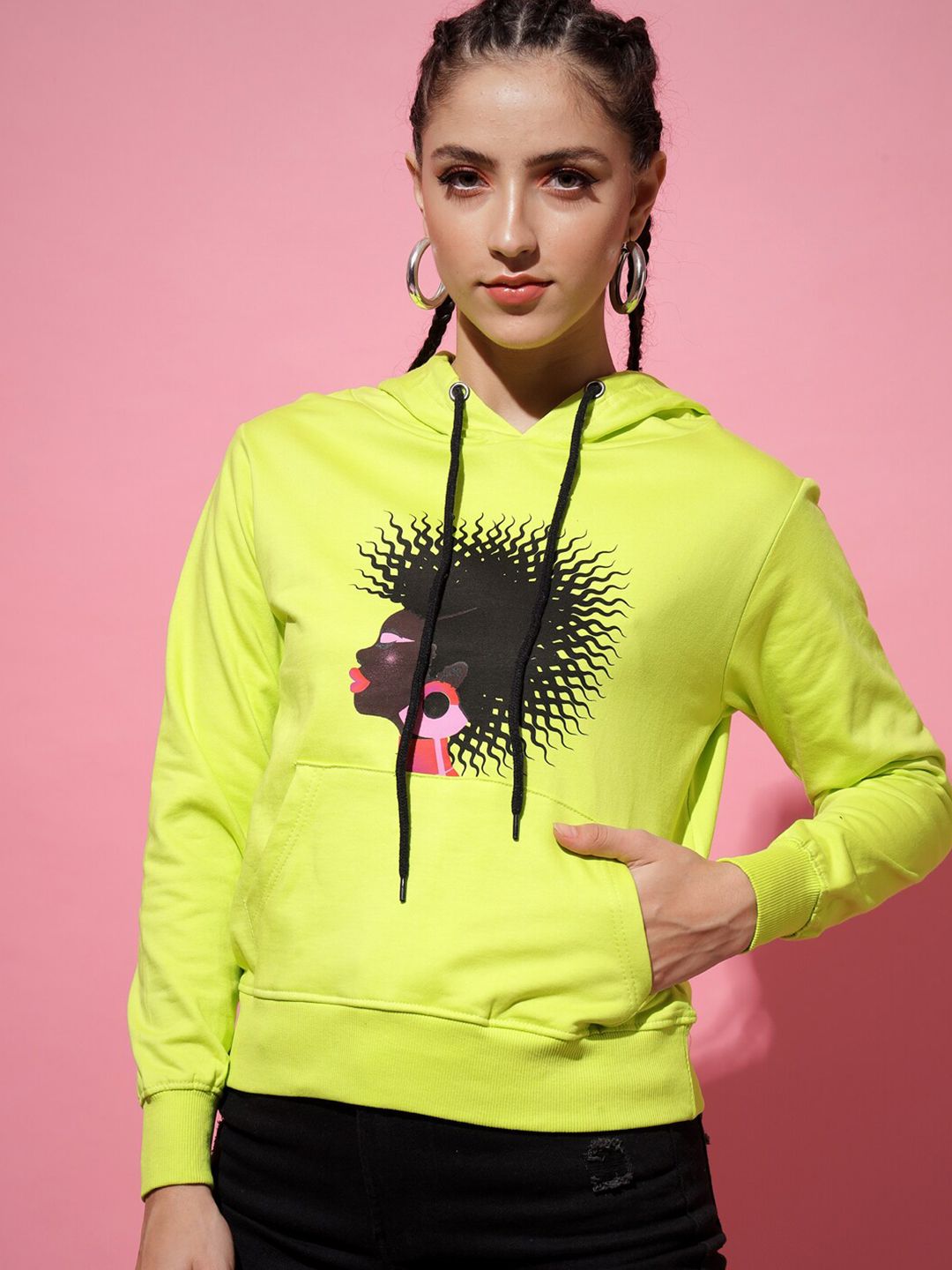 The Dry State Women Lime Green Printed Hooded Sweatshirt Price in India