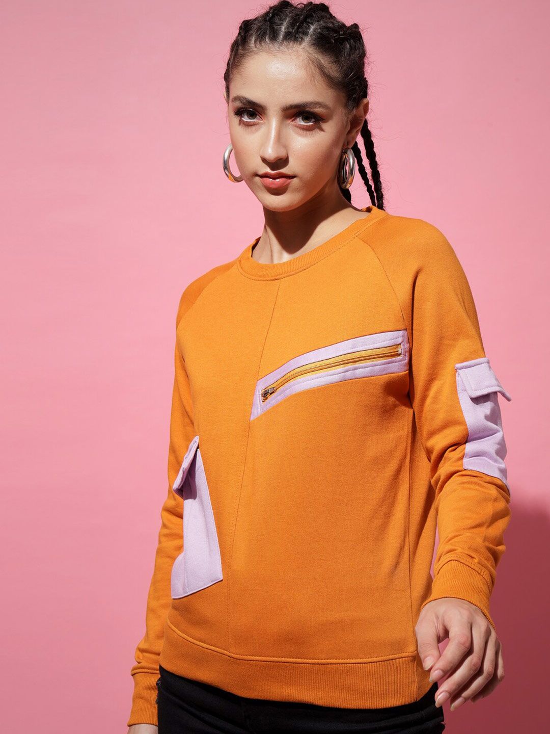 The Dry State Women Rust Orange & Purple Pullover Sweatshirt Price in India