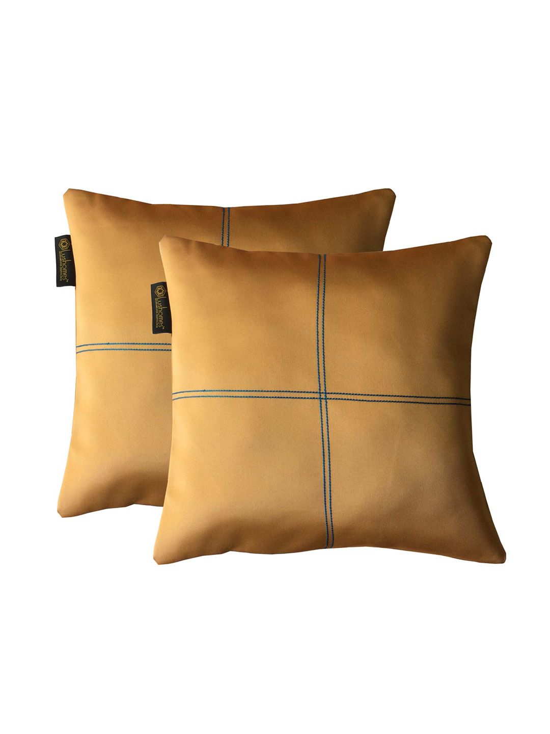 Lushomes Orange Set Of 2 Geometric Square Cushion Covers Price in India