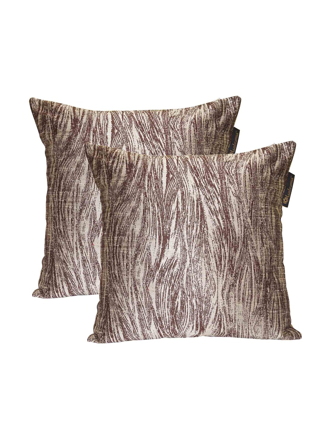 Lushomes Brown & White Set of 2 Abstract Square Cushion Covers Price in India