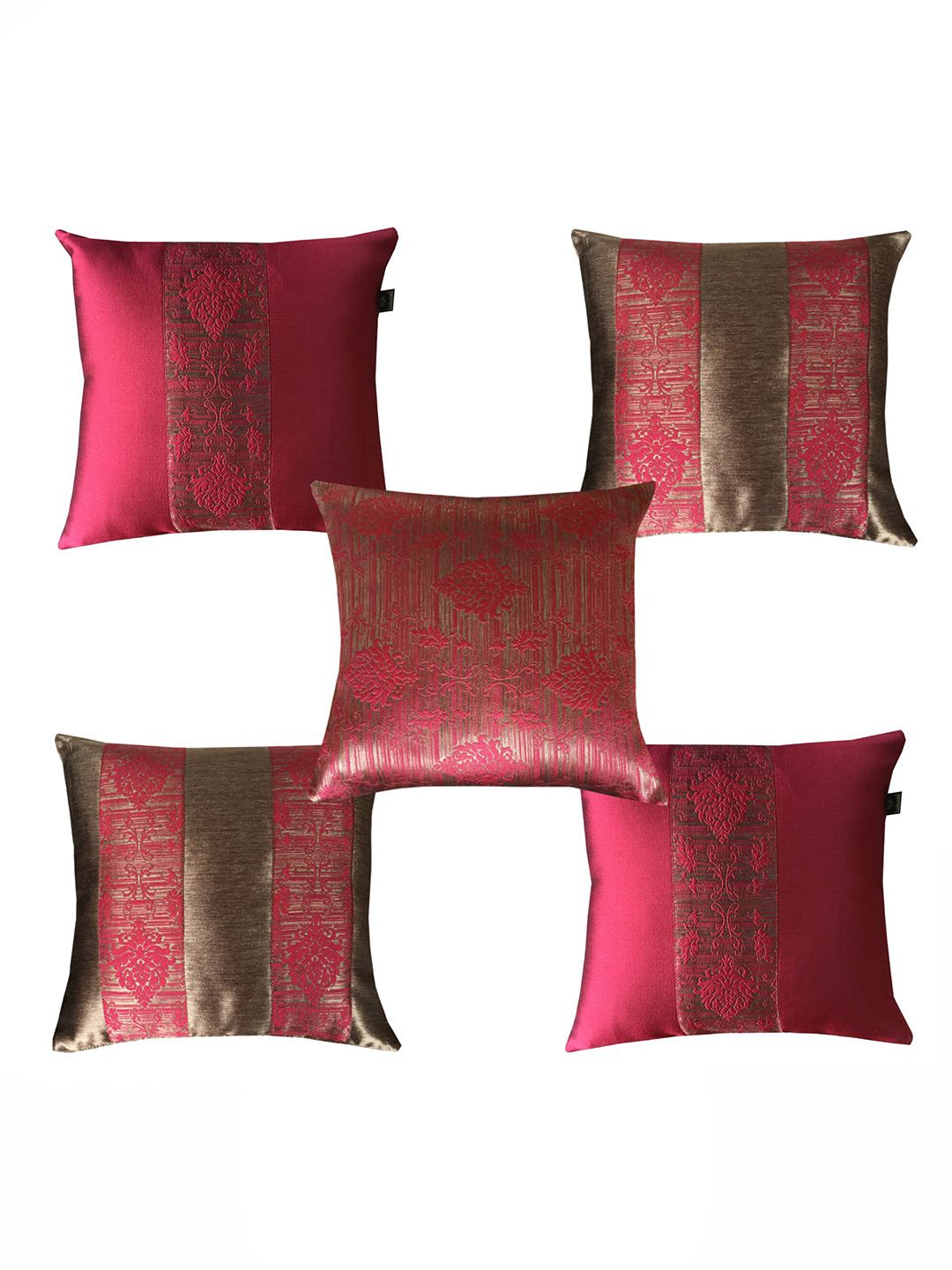 Lushomes Red Set of 5 Square Cushion Covers Price in India