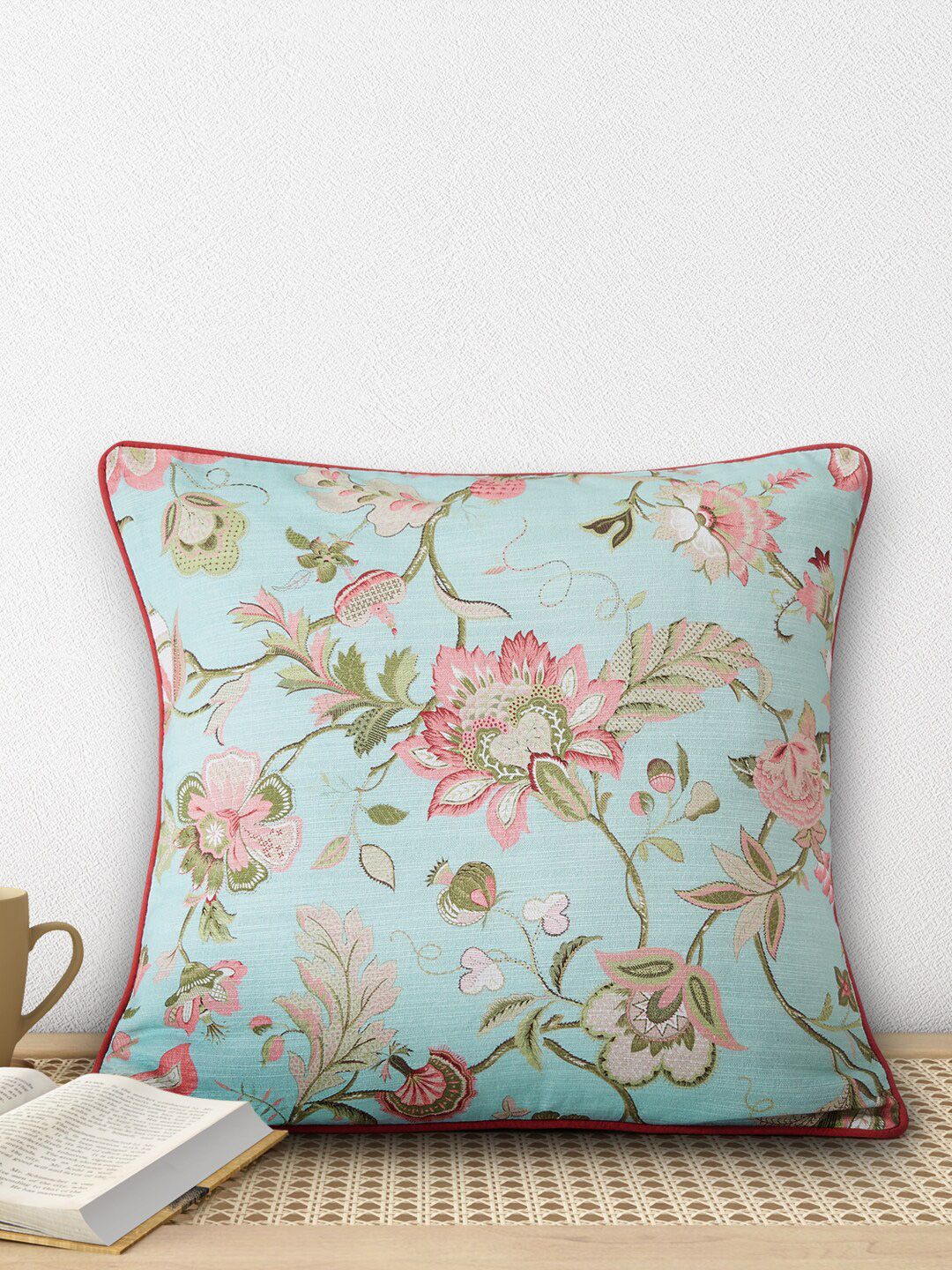 Living scapes by Pantaloons Blue & Pink Floral Square Cushion Covers Price in India